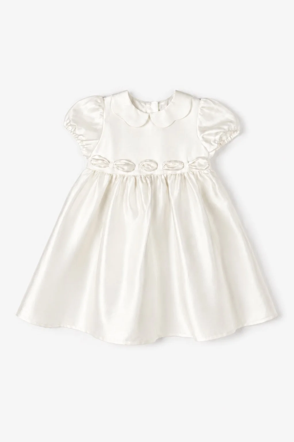 Vestito bambina raso panna con nastro