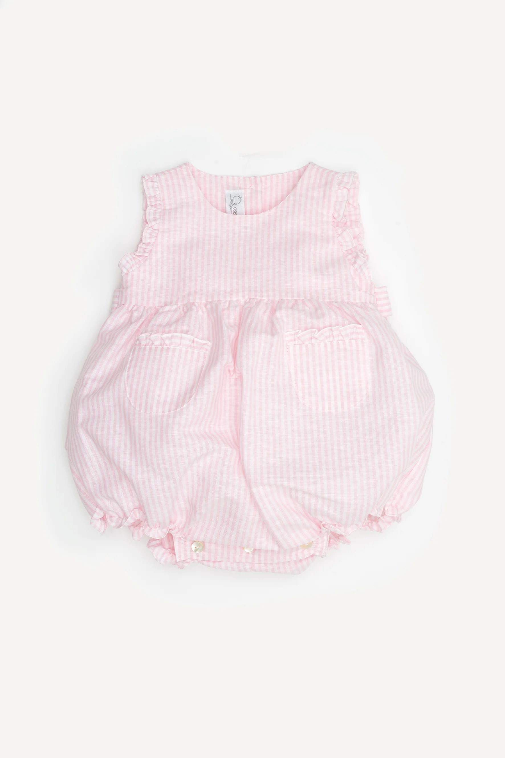 Pagliaccetto neonata lino righe rosa