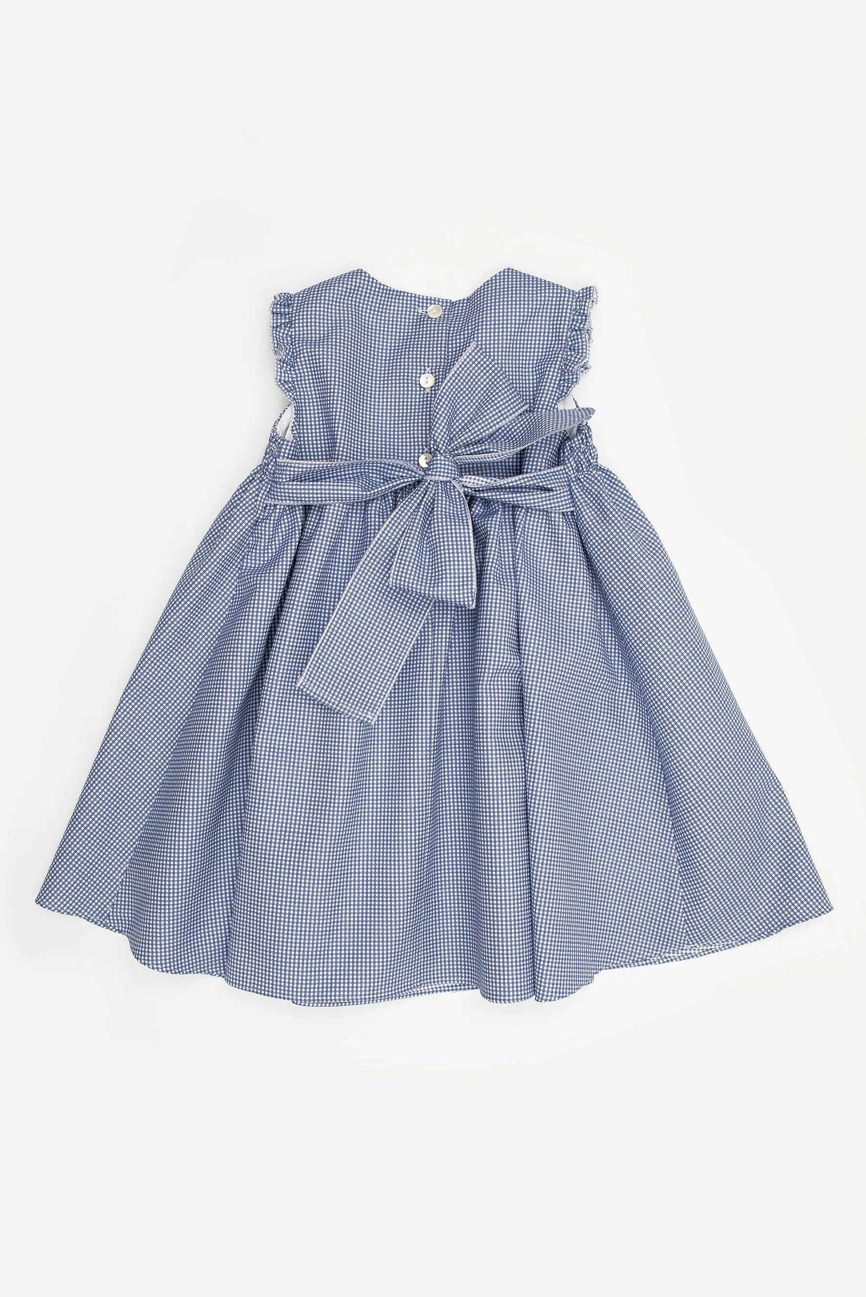 Abito bambina punto smock a quadretti blu retro