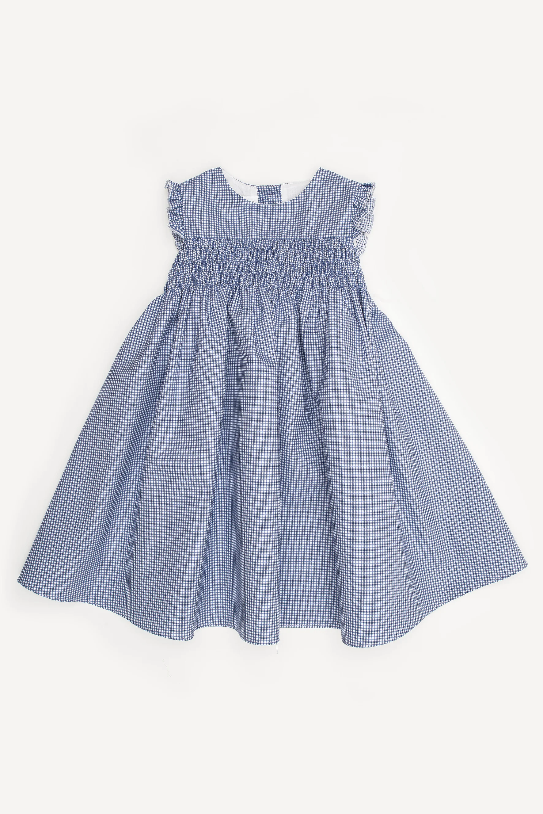 Vestito bambina punto smock a quadretti blu