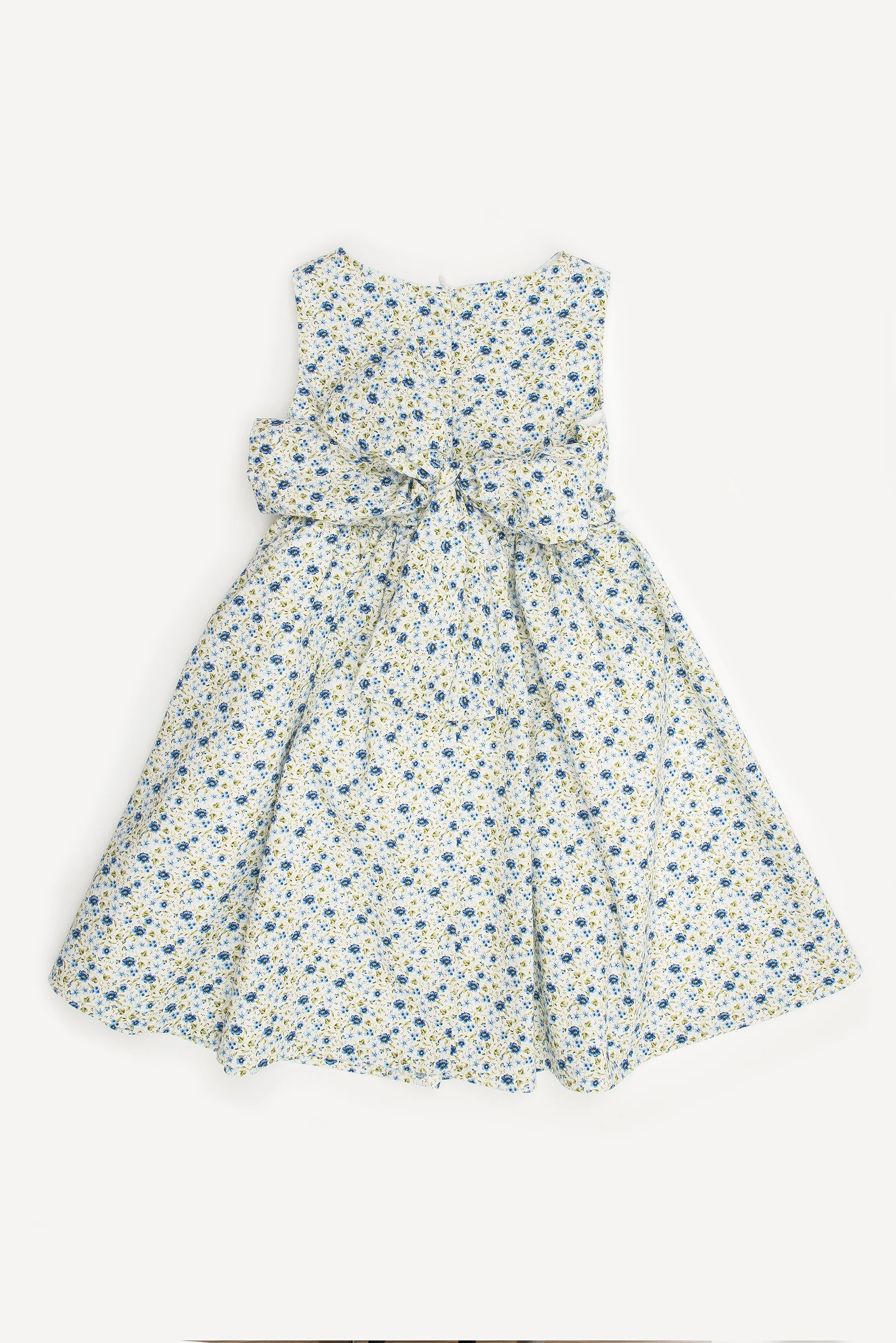 Abito bambina a fiori blu fiocco