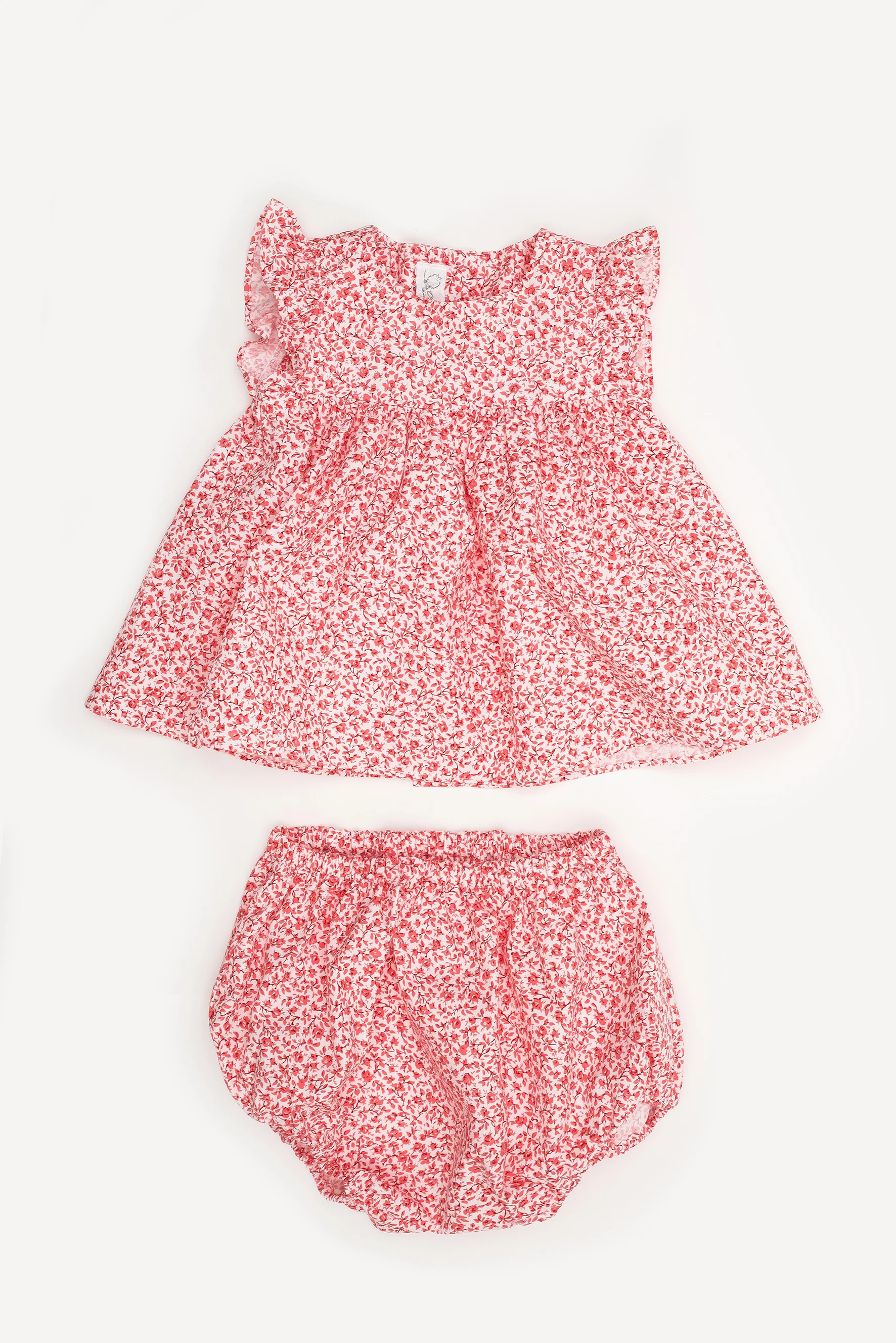 Completo Camicia e culotte neonata a fiori corallo