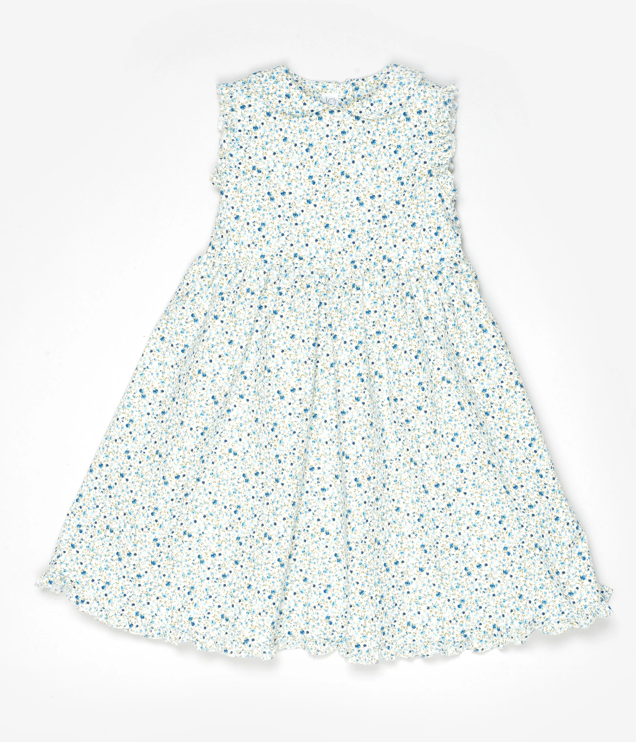 Vestito bambina a fiori verdi e ruches