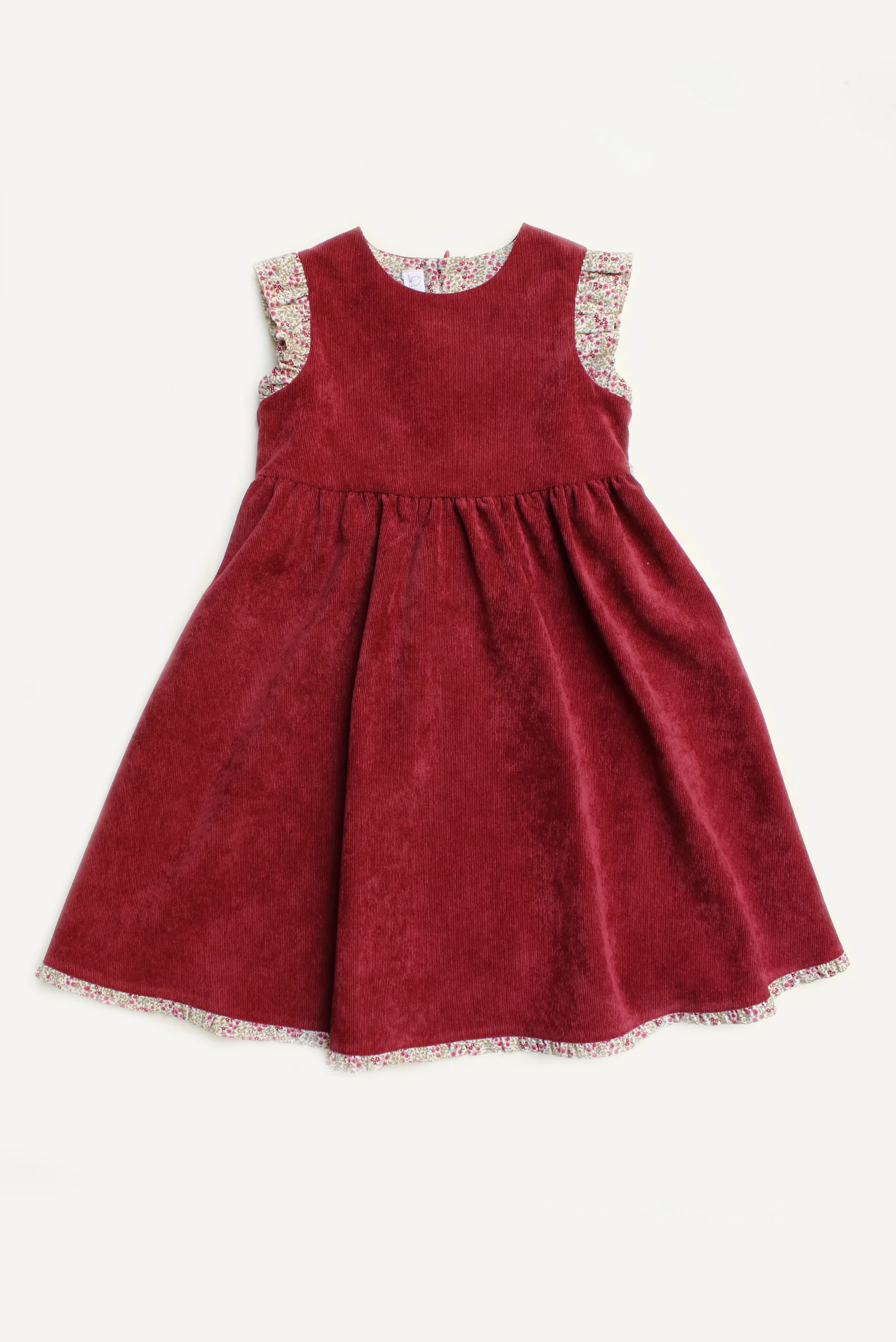 Vestito bambina in velluto bordeaux e ruches a fiori