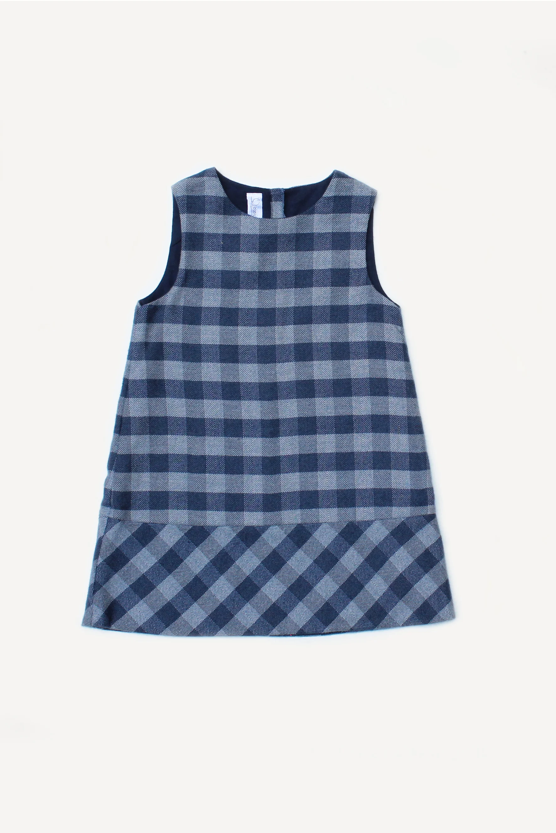 Vestito bambina trapezio a scacchi avio