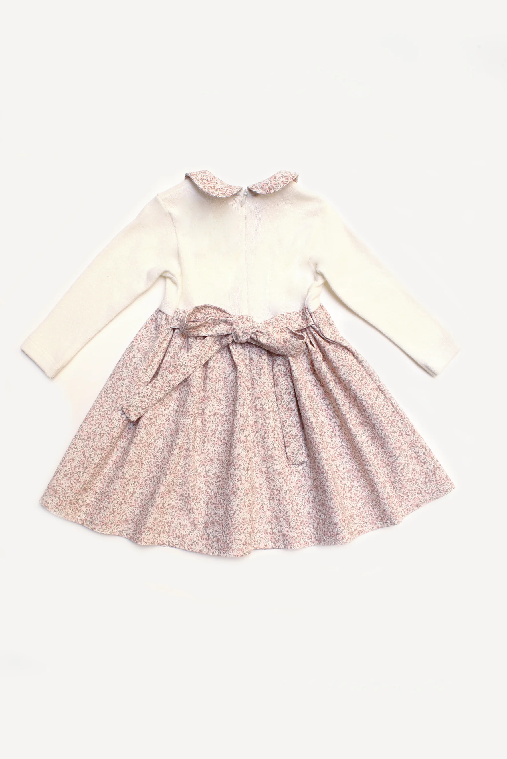 Abito bambina in maglia panna e velluto a fiori retro