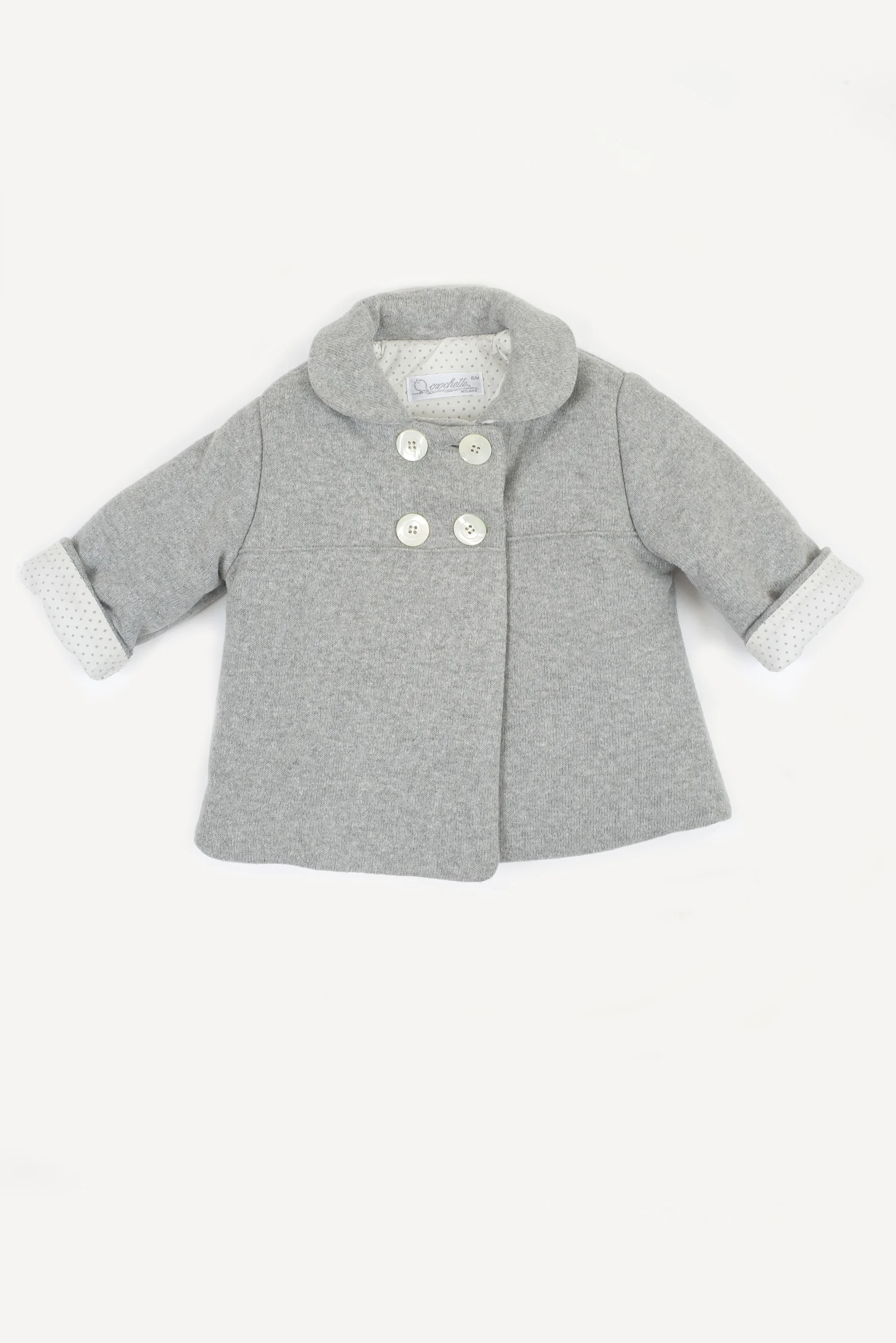 Giacca bambina in maglia grigia e pois 