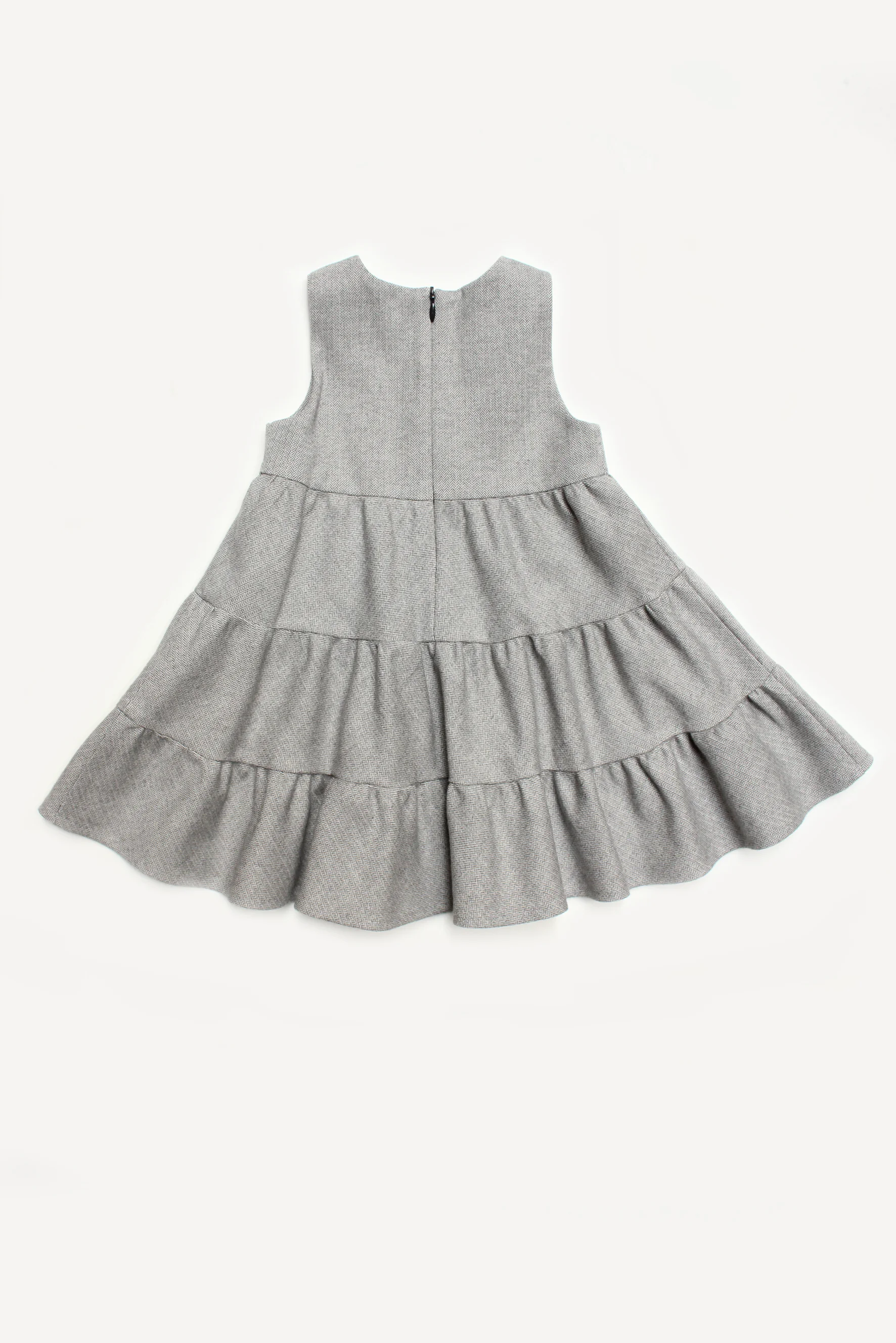 Abito bambina con balze in spigato grigio retro