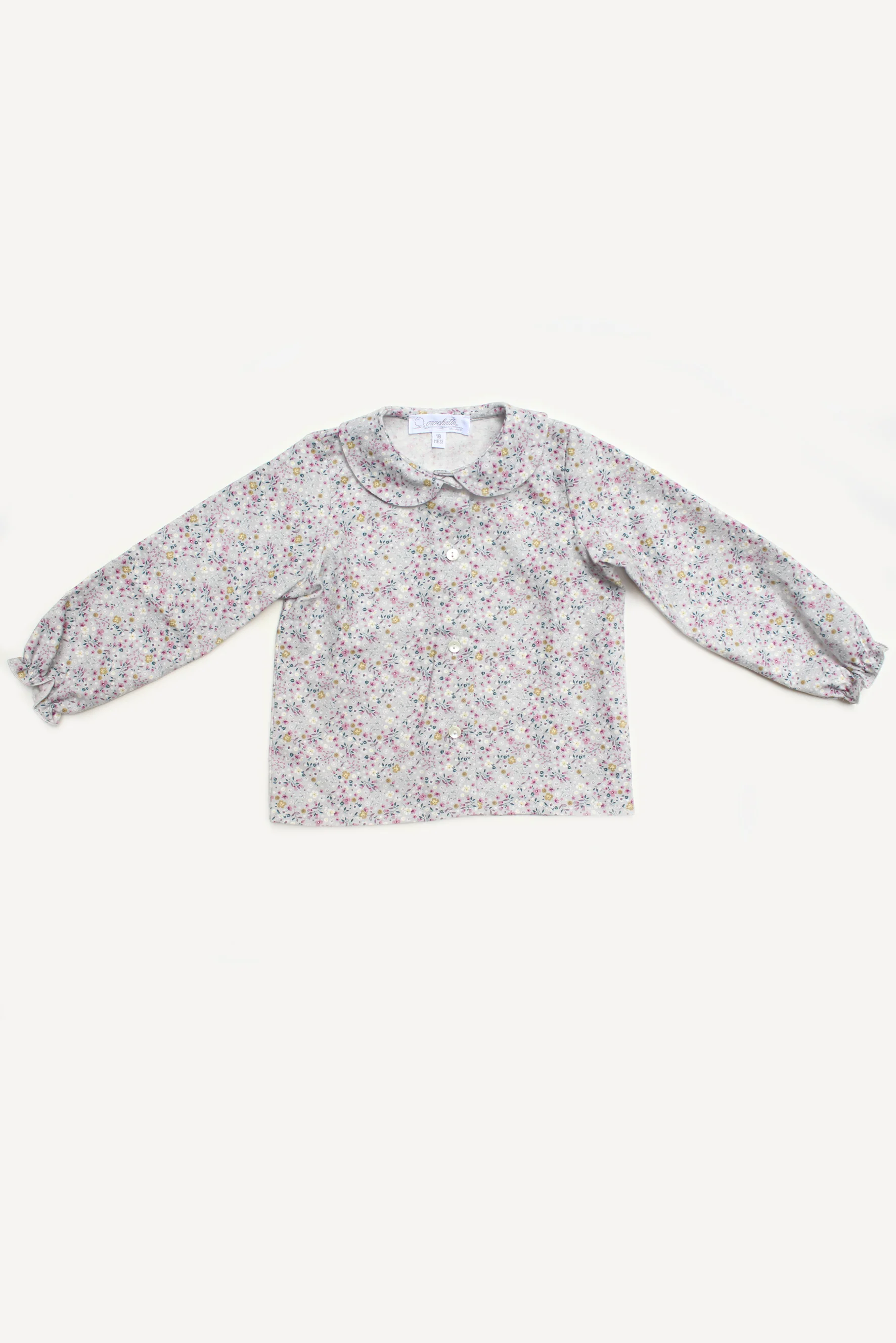 Camicia bambina grigia a fiori malva fronte