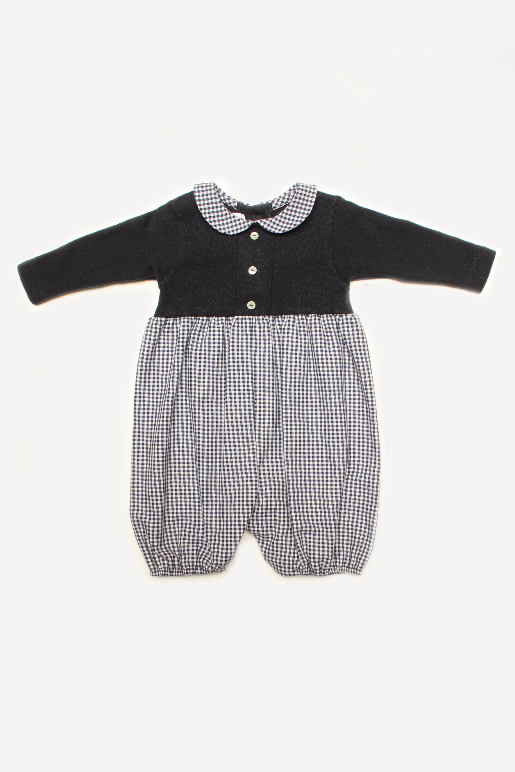 Pagliaccetto unisex in maglia blu e Vichy blu