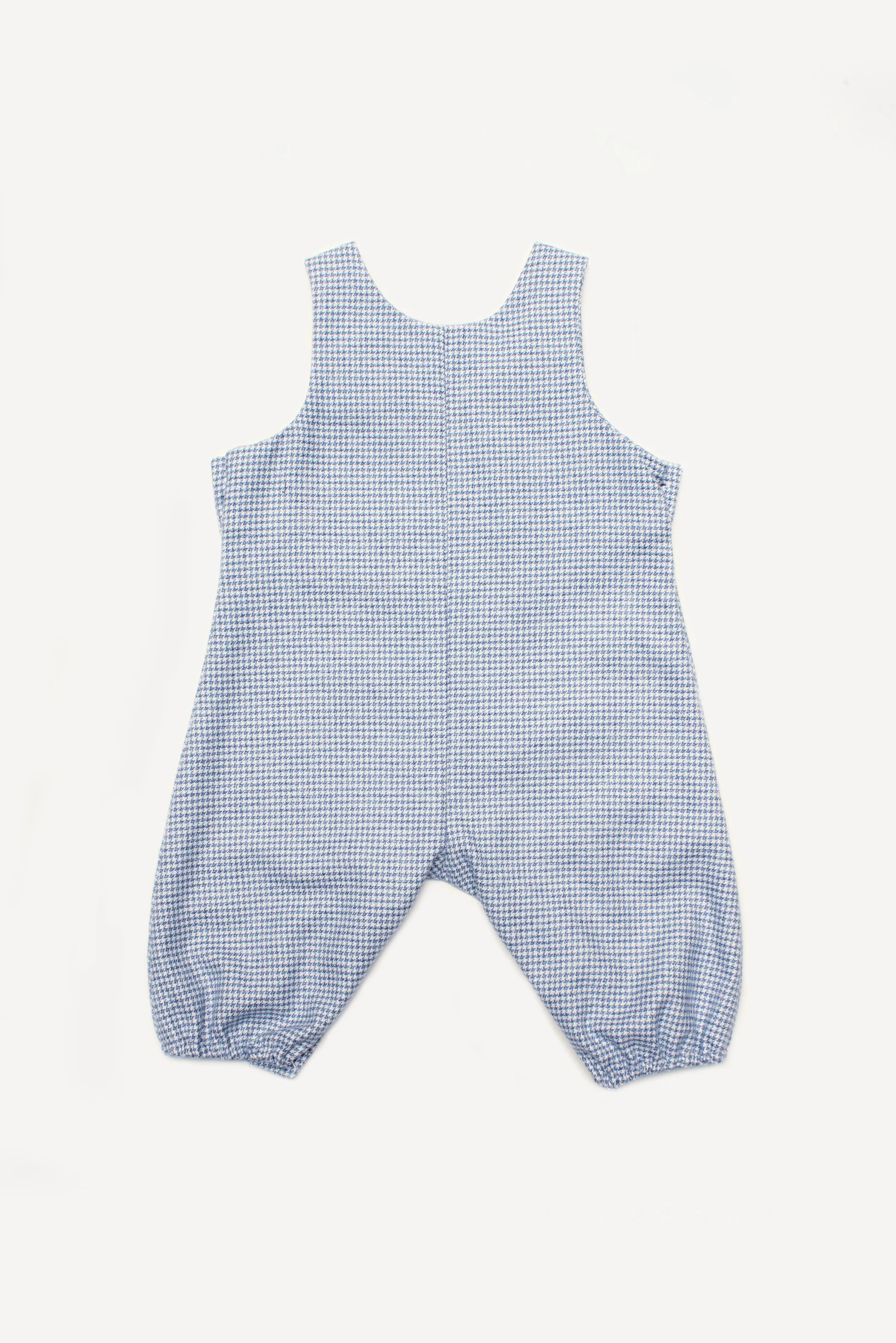 Pagliaccetto salopette neonato in pied de poule azzurro retro