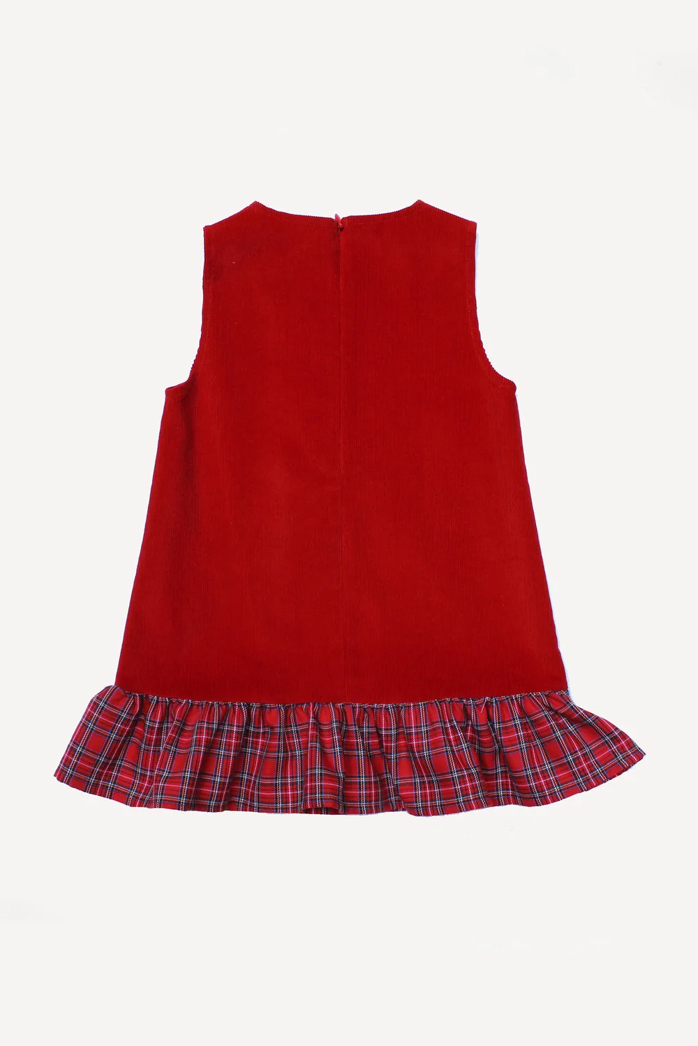 Vestito bambina trapezio in velluto rosso e scozzese — Crochette