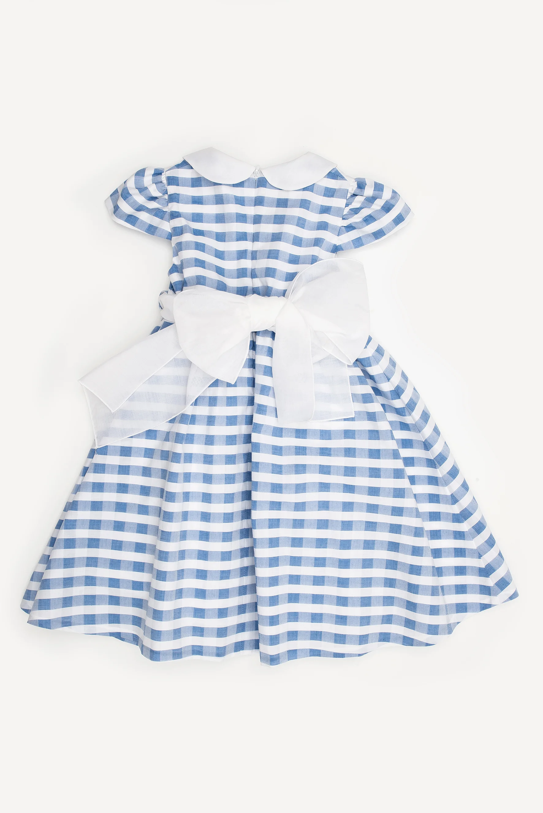 Abito bambina a quadri azzurro retro