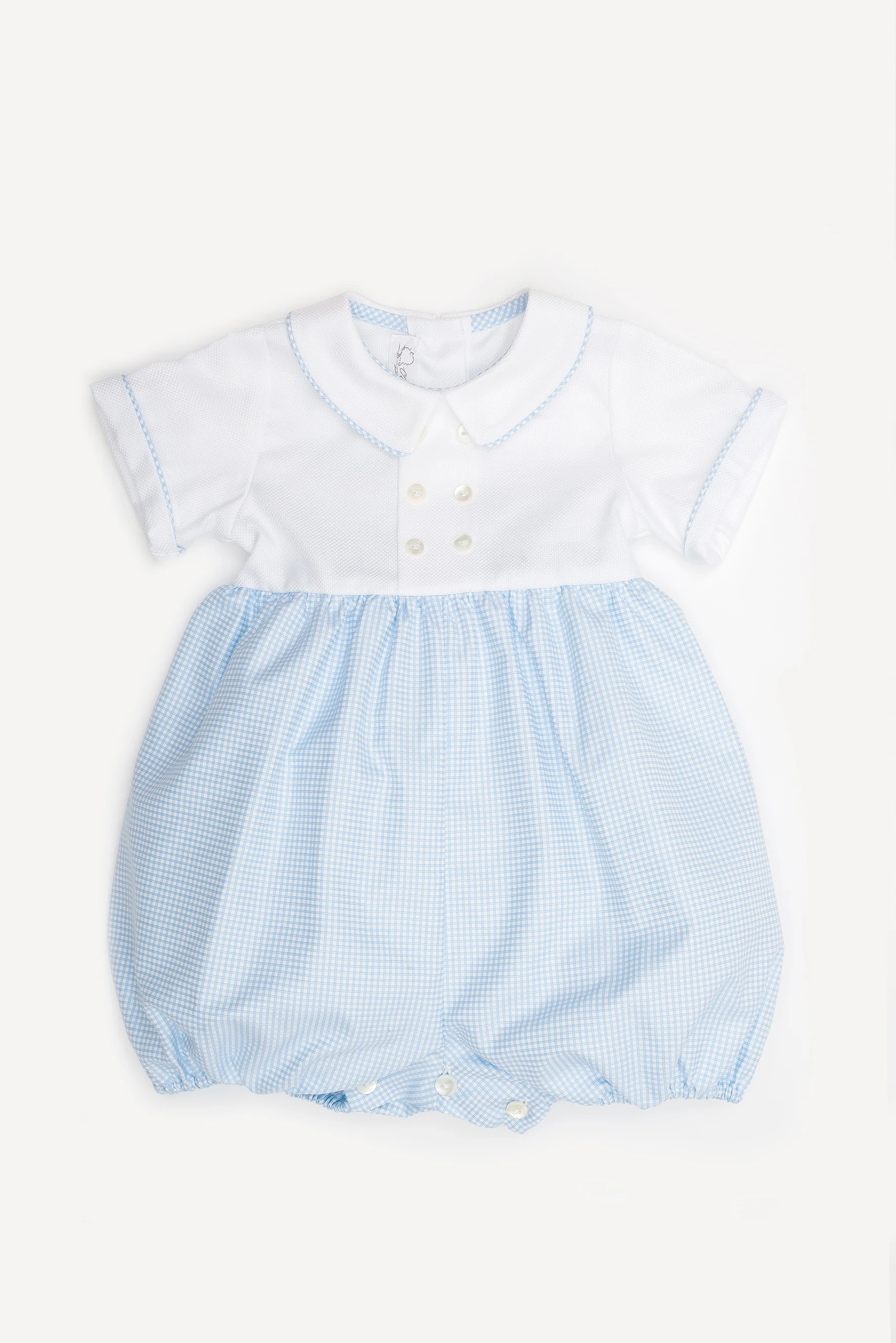 Pagliaccetto neonato doppiopetto bianco e azzurro