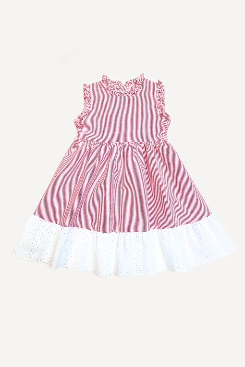 Vestito per bambina a righine rosse e balza Sangallo — Crochette - Main Image