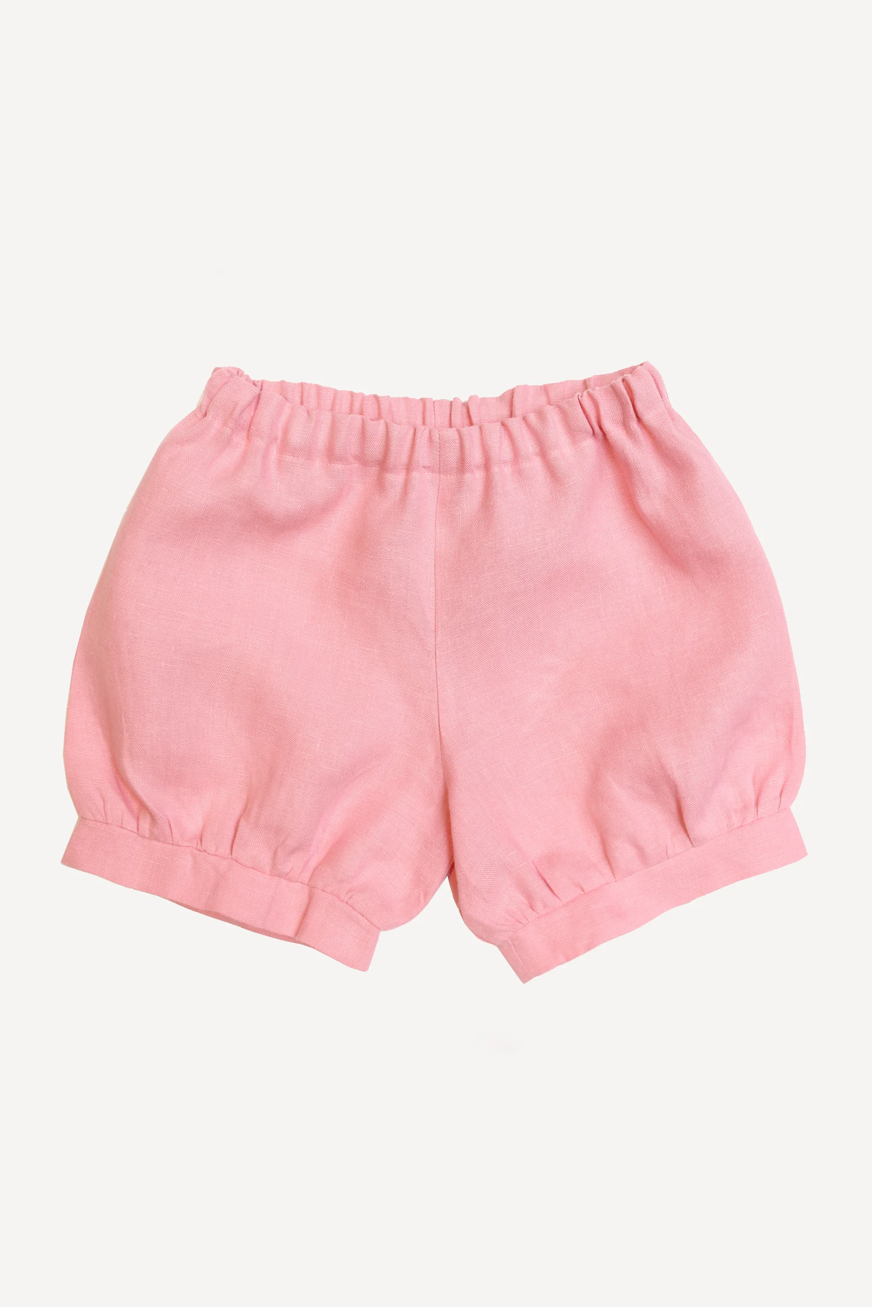 Pantaloncini bambina in lino corallo
