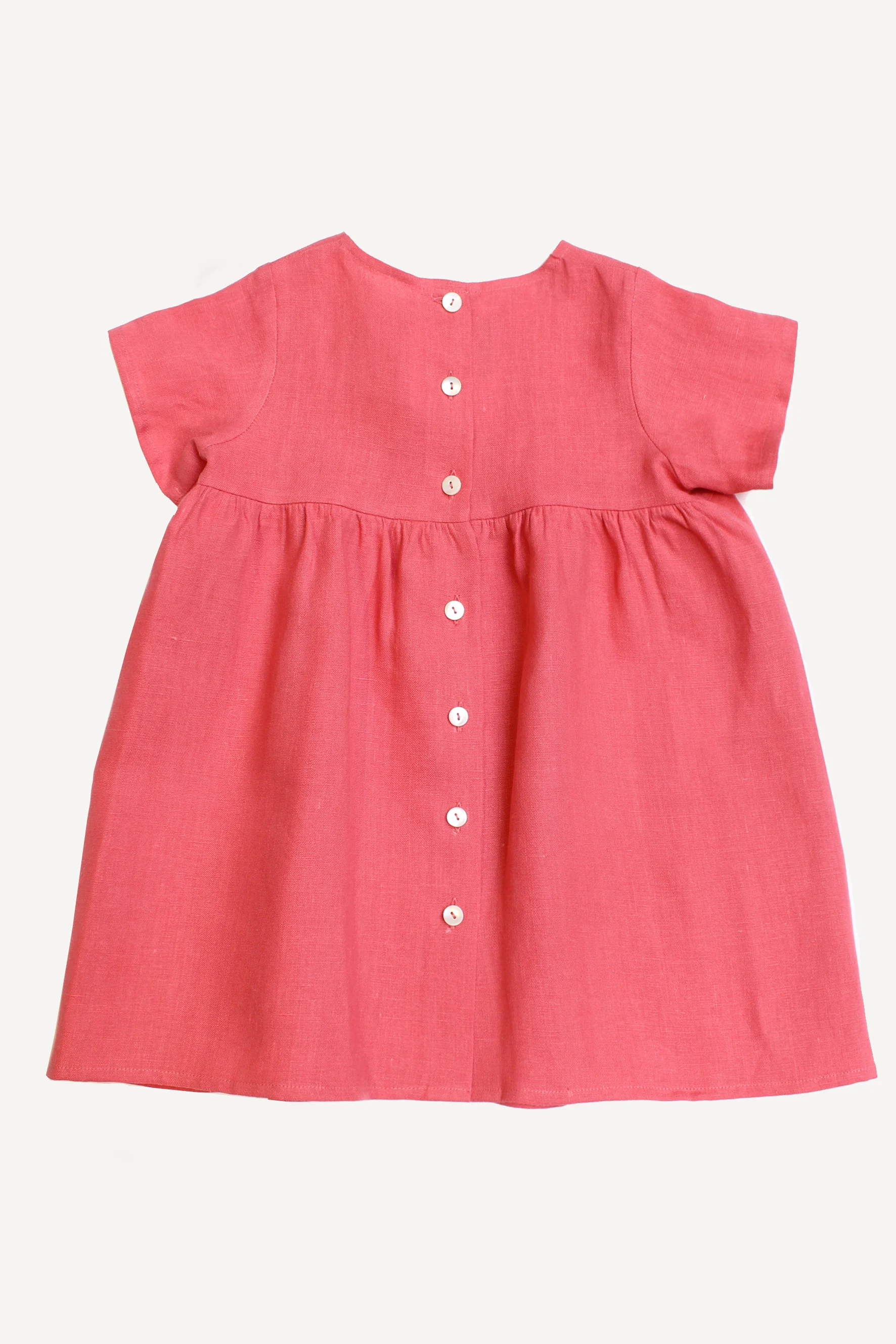 Abito camicia bambina lino corallo retro
