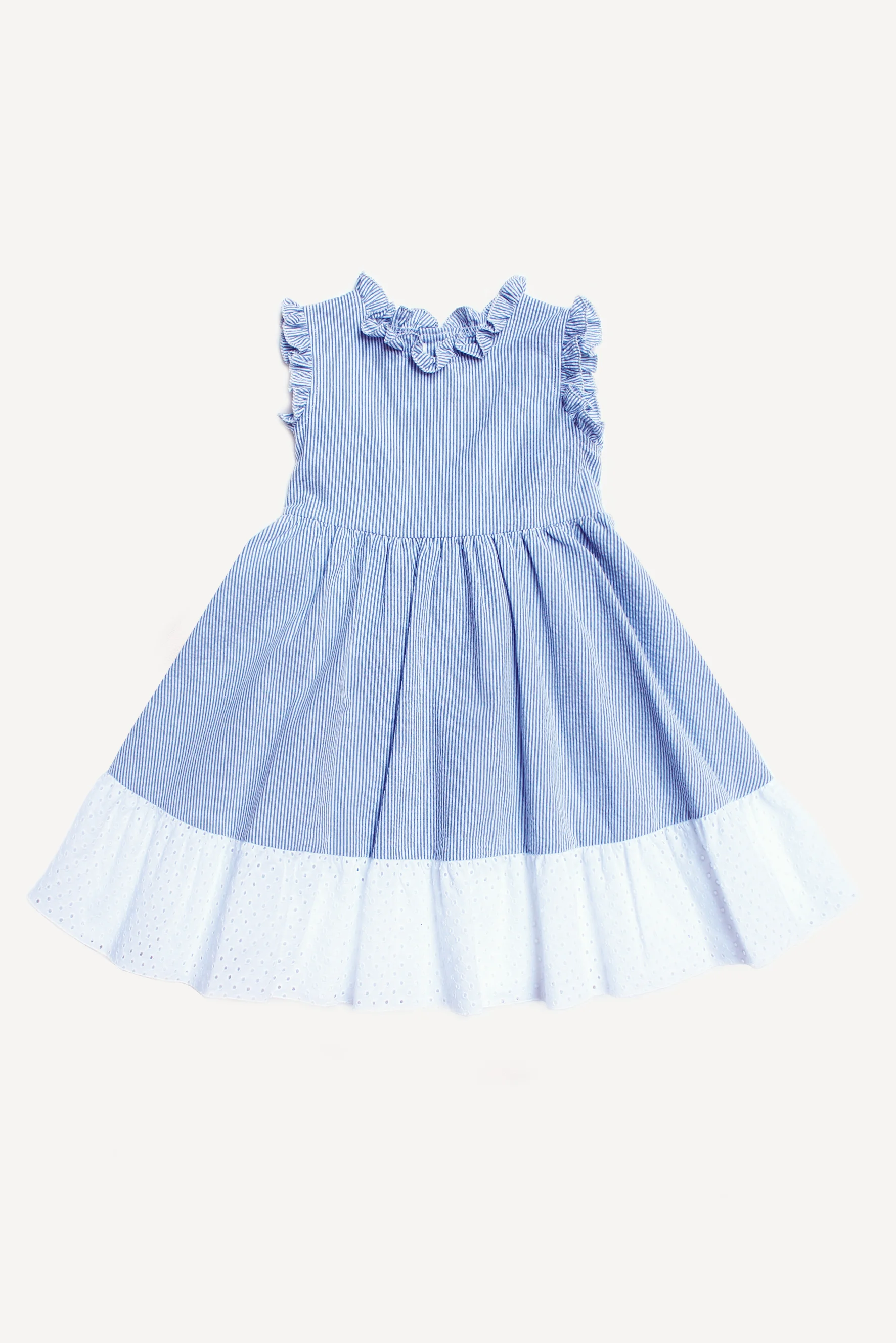 Abito bambina righe blu e sangallo