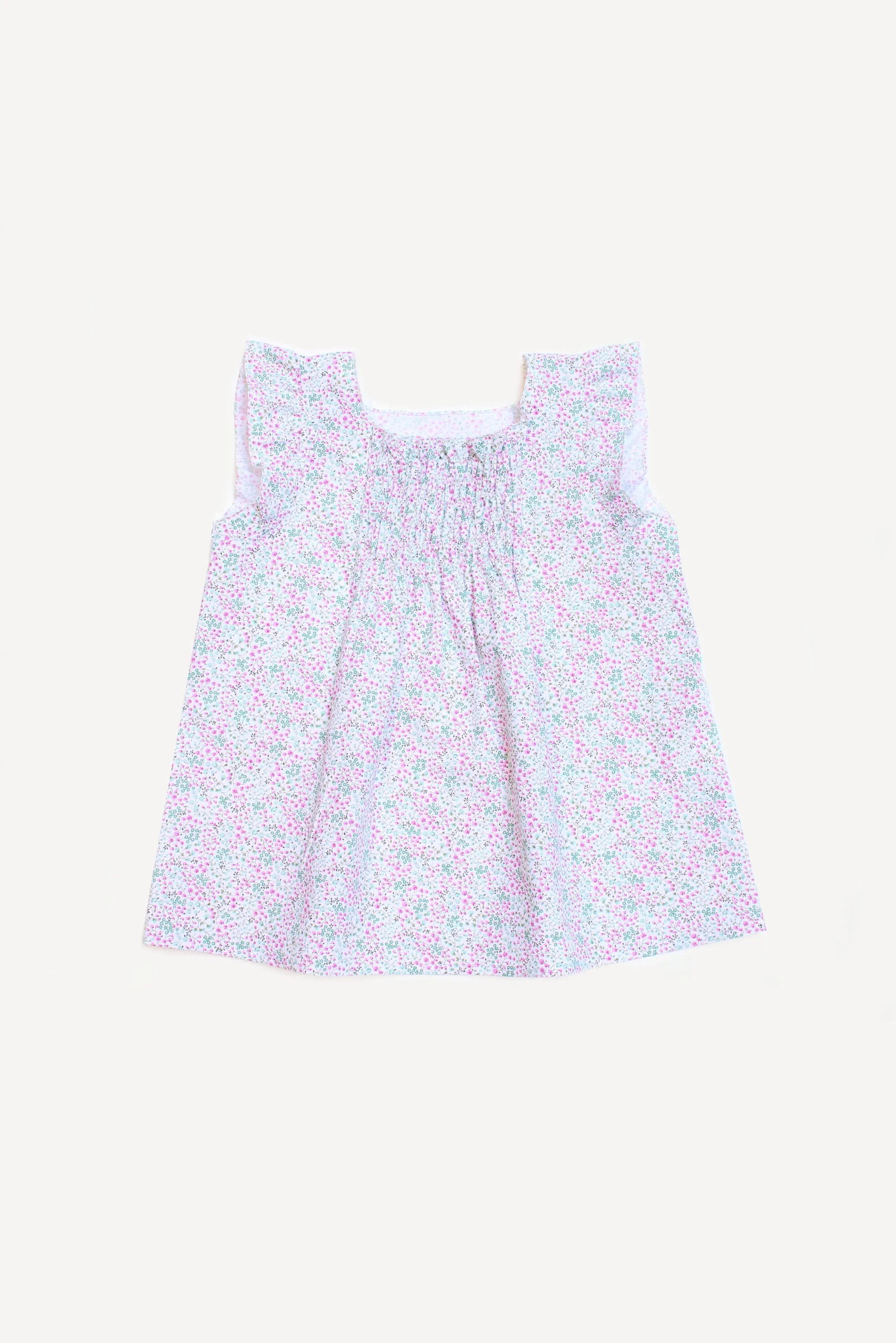 Camicia bambina punto smock a fiori