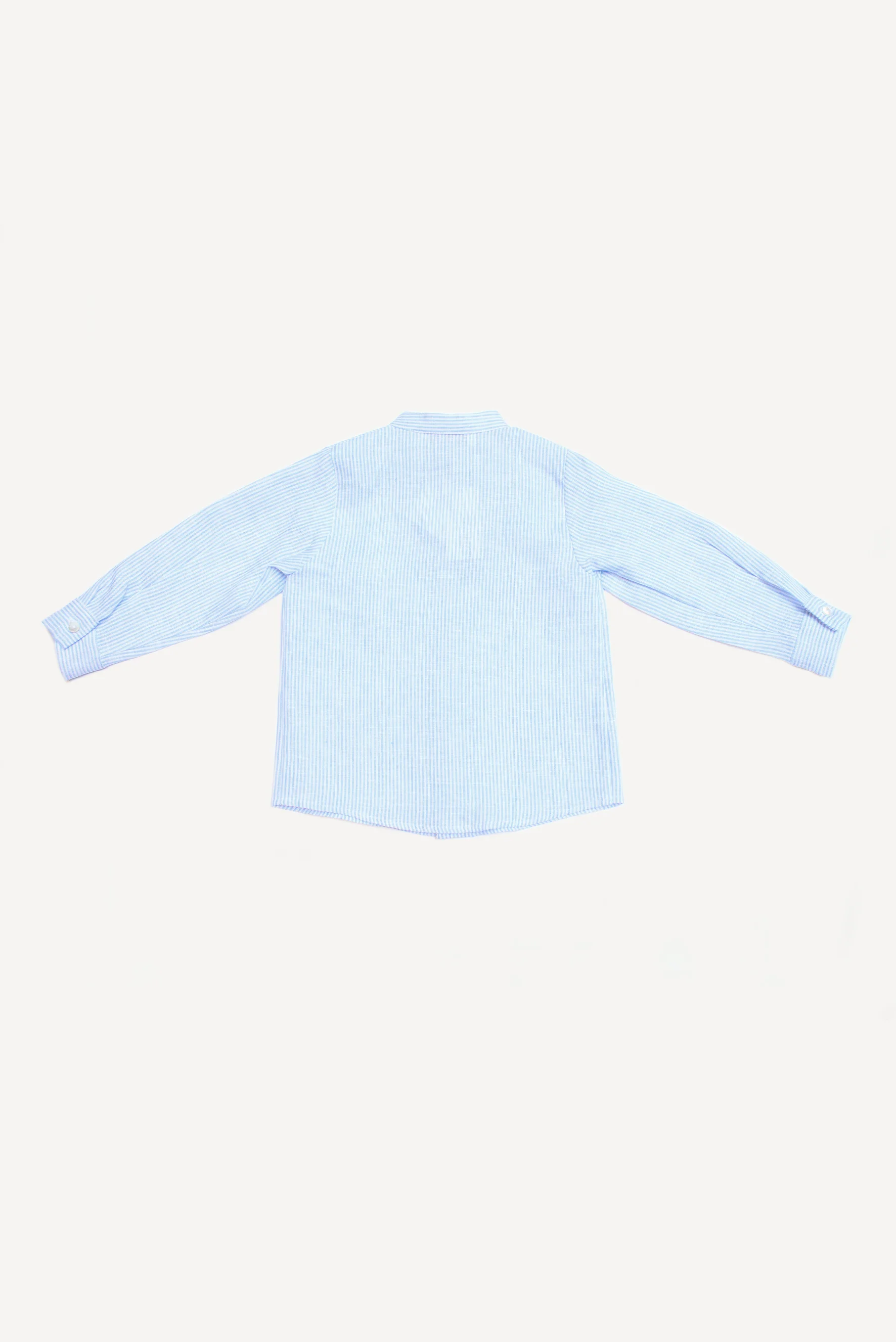 Camicia bambino lino a righe azzurre retro