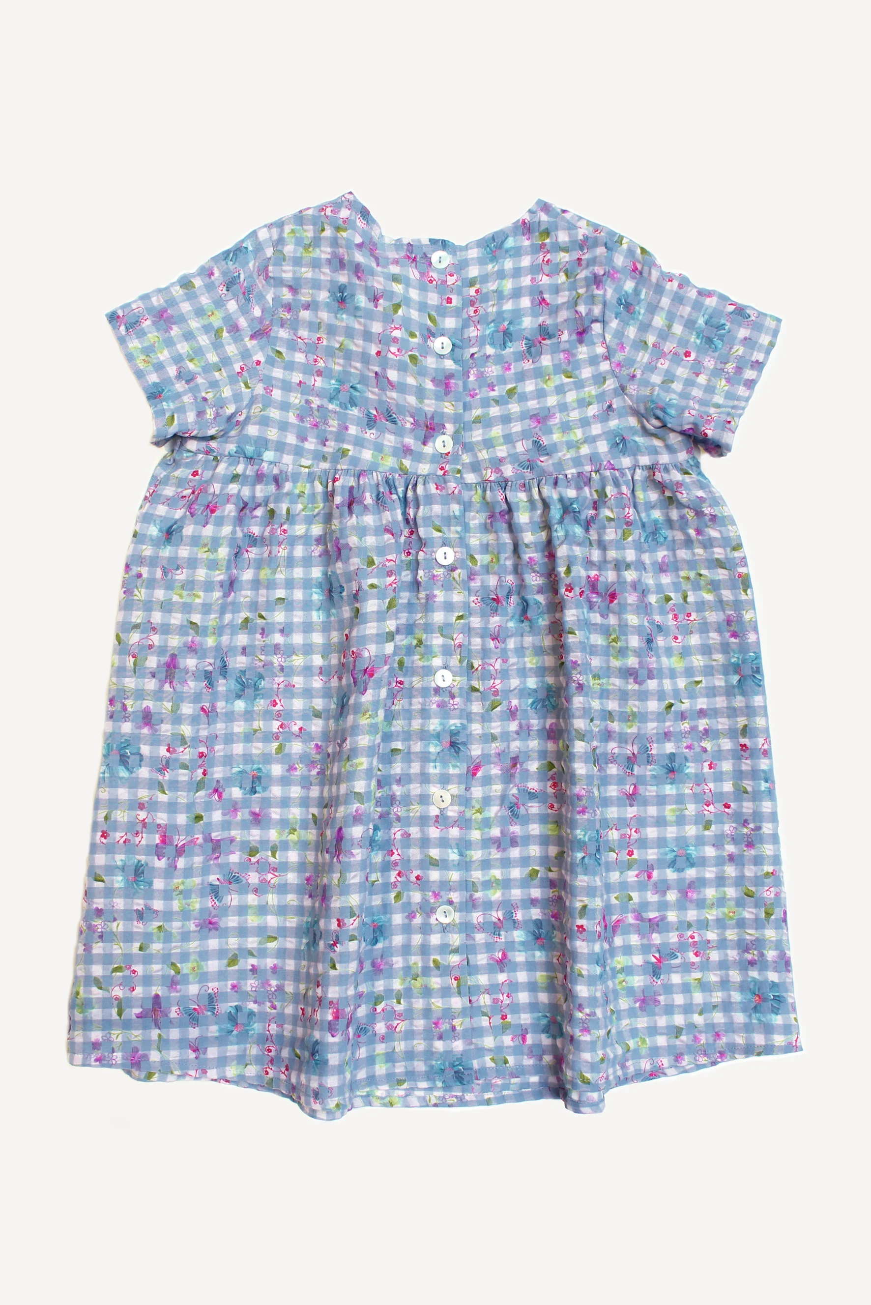 Abito camicia bambina quadretto avio retro