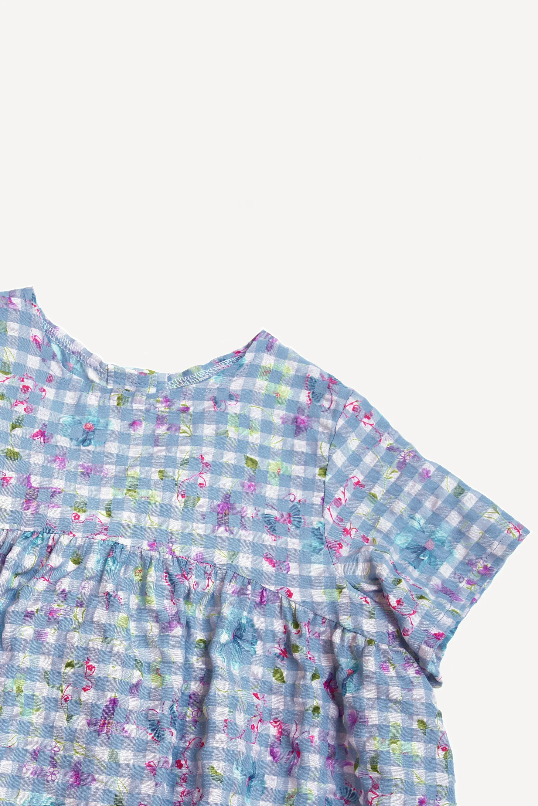 Abito camicia bambina quadretto avio dettaglio