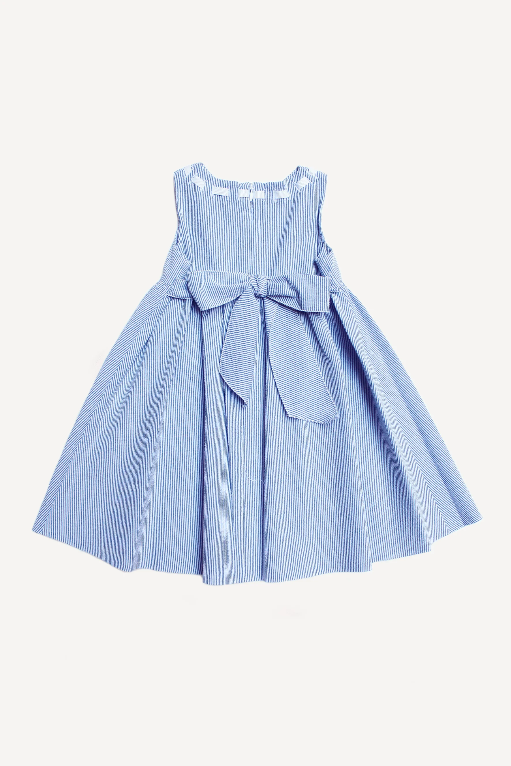 Abito bambina con nastro a righe blu retro