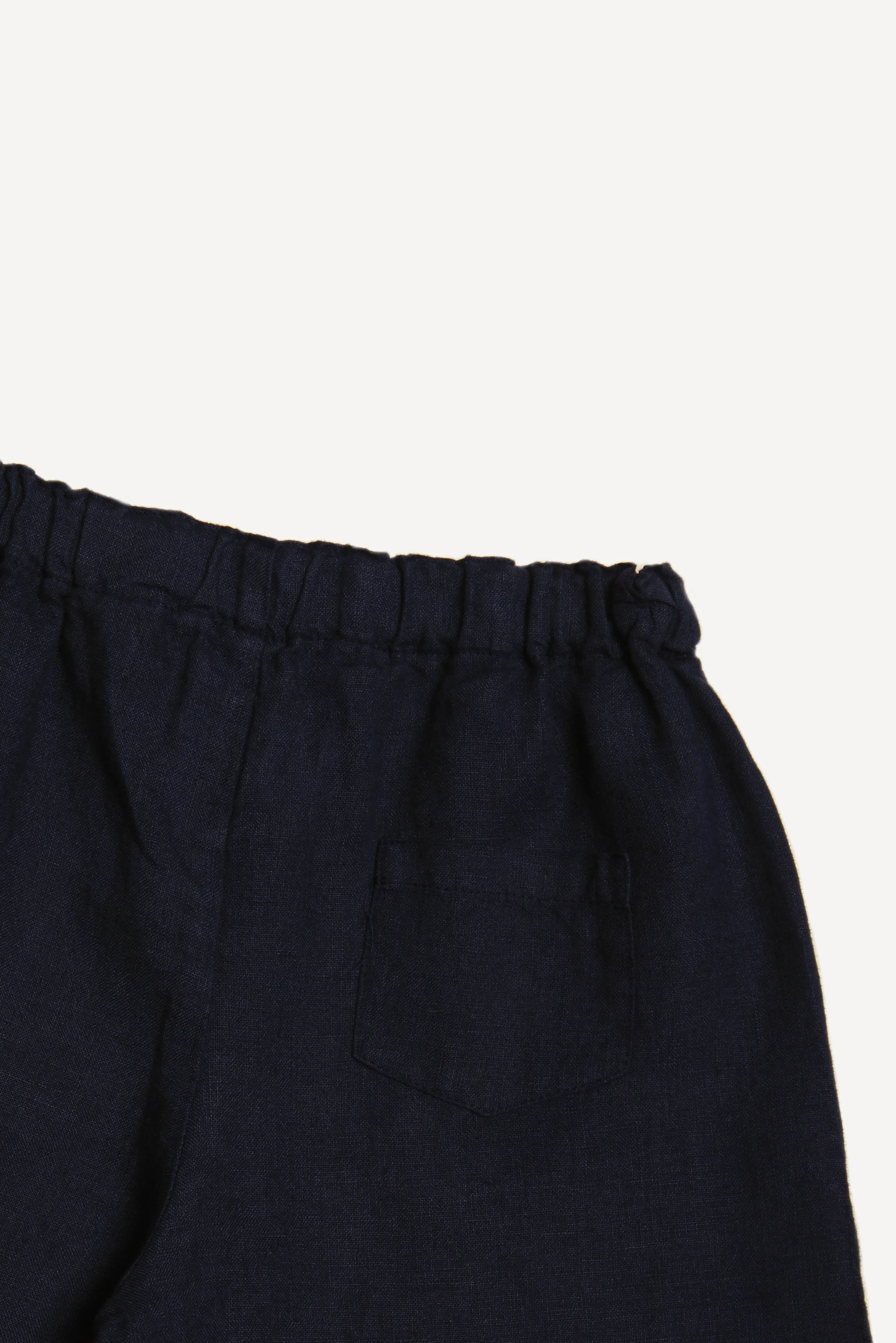 Pantaloni bambina lino blu tasca