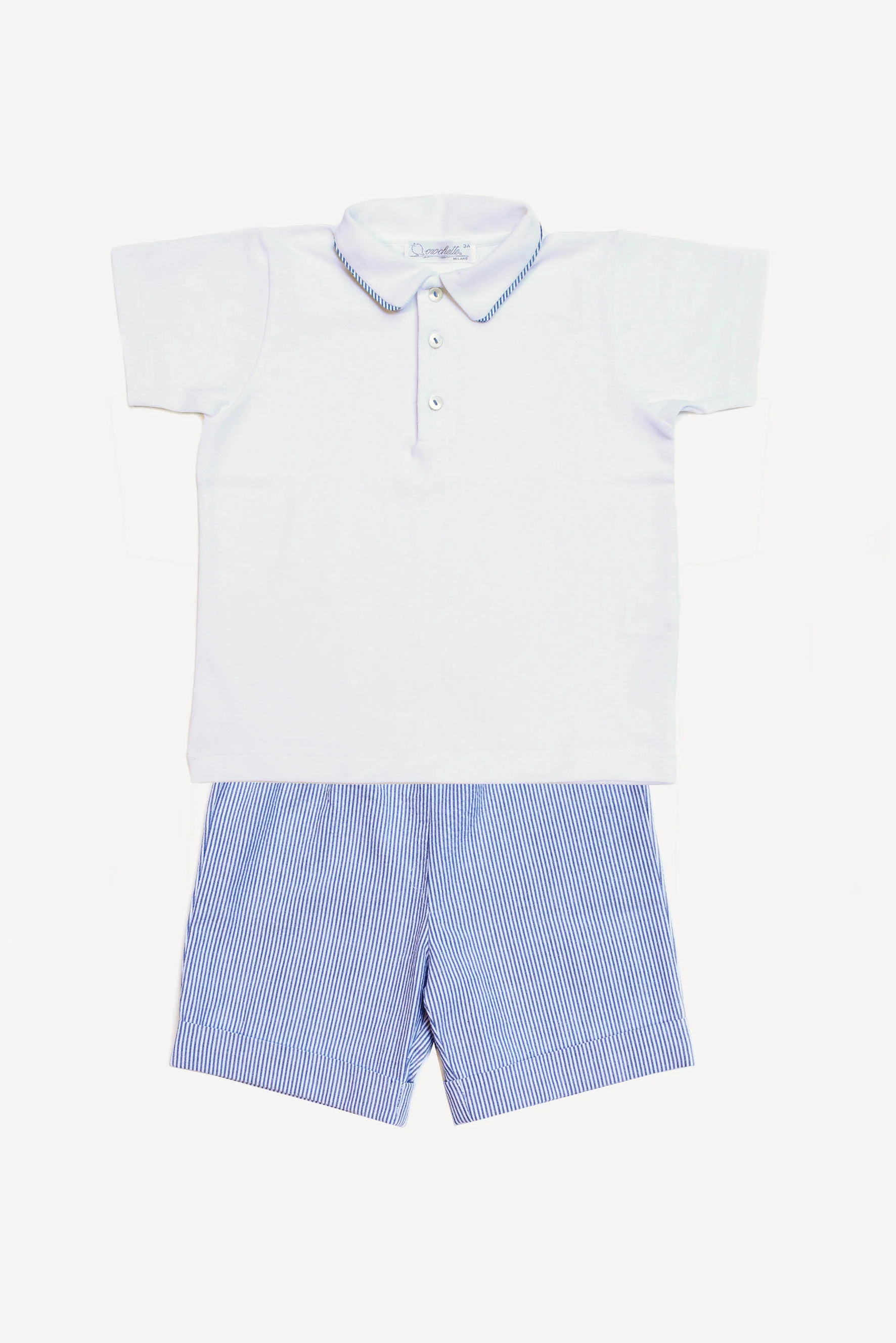 Completo bambino polo e bermuda righe blu