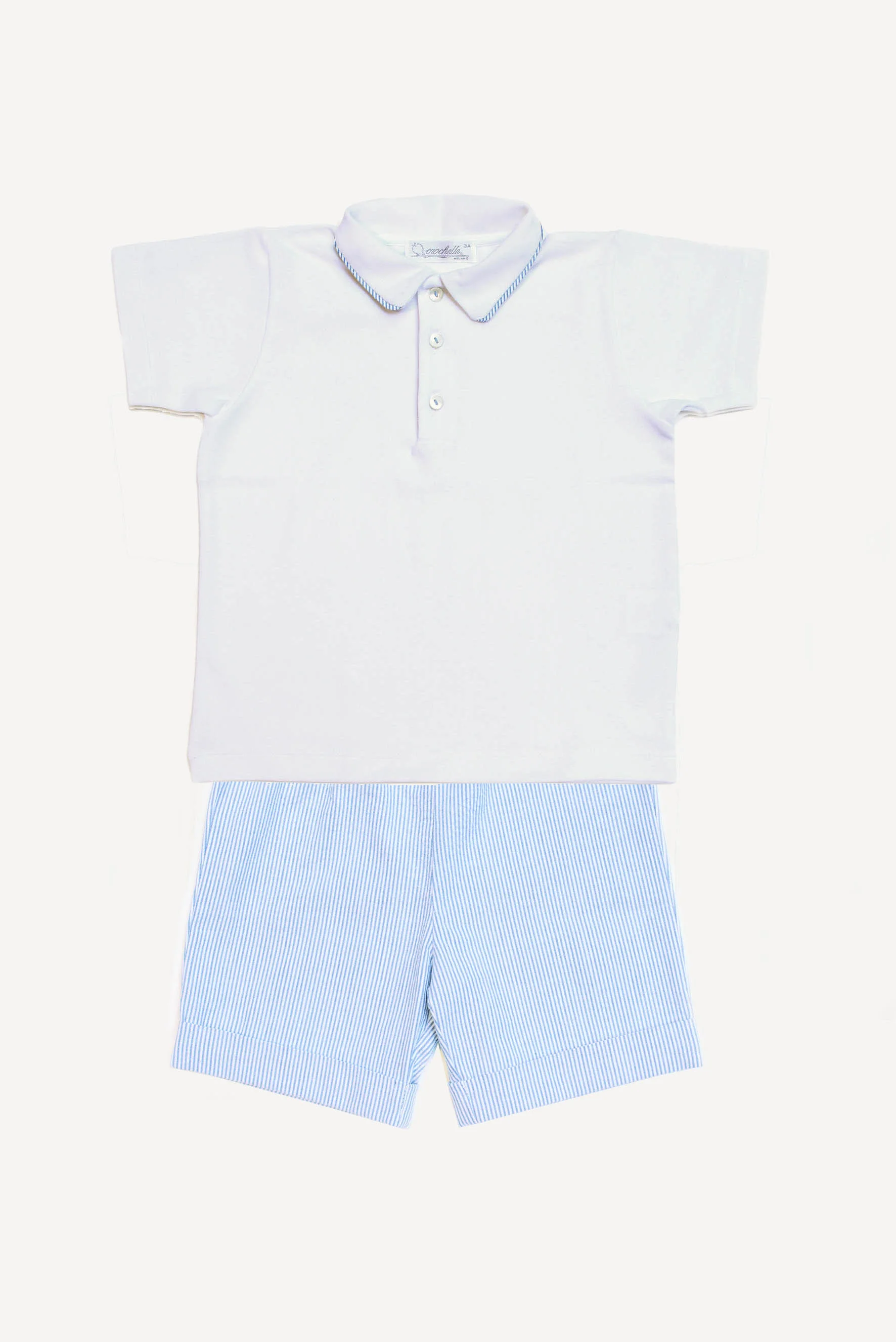 Completo bambino polo e bermuda a righe azzurre
