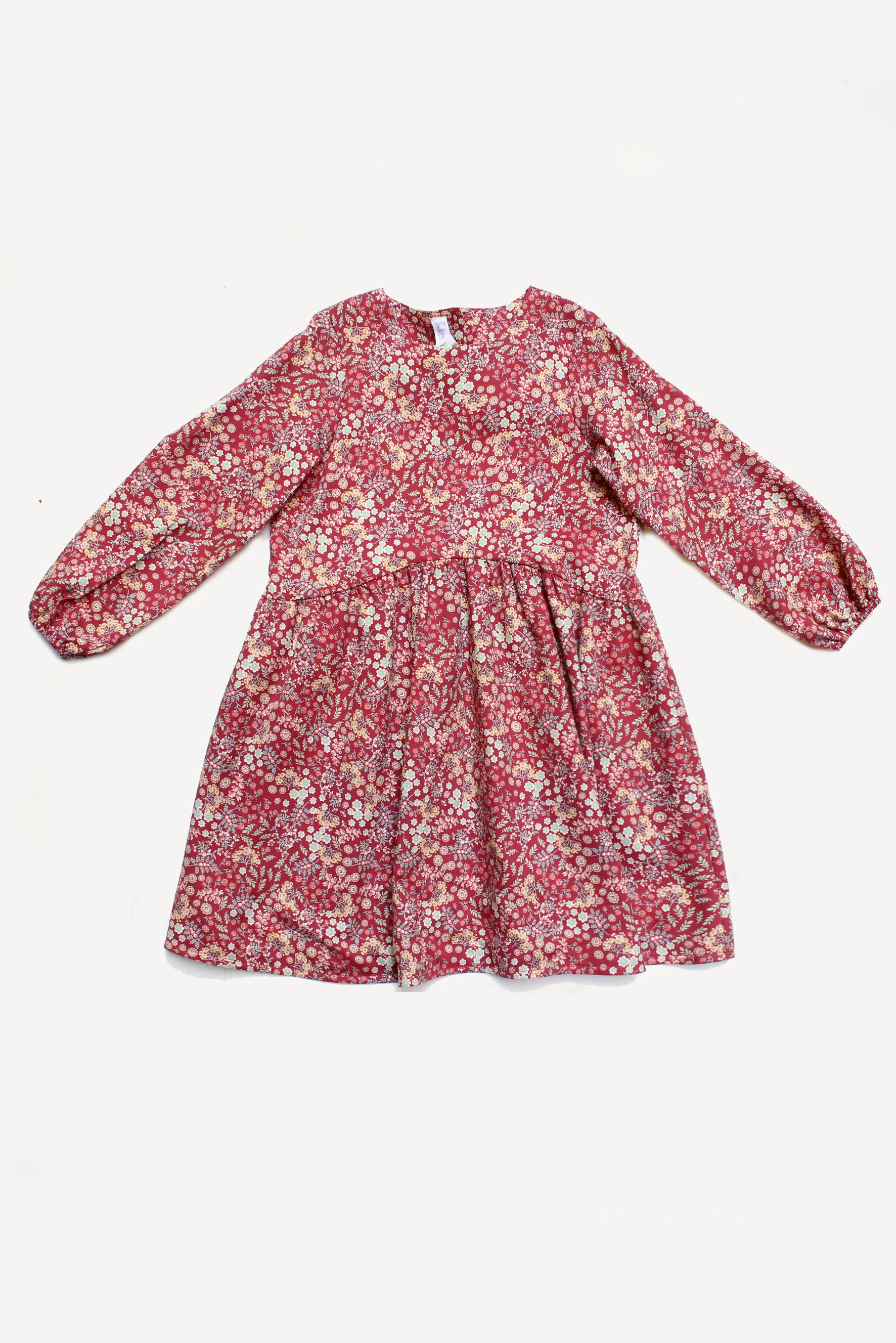 Abito bambina a fiori bordeaux fronte