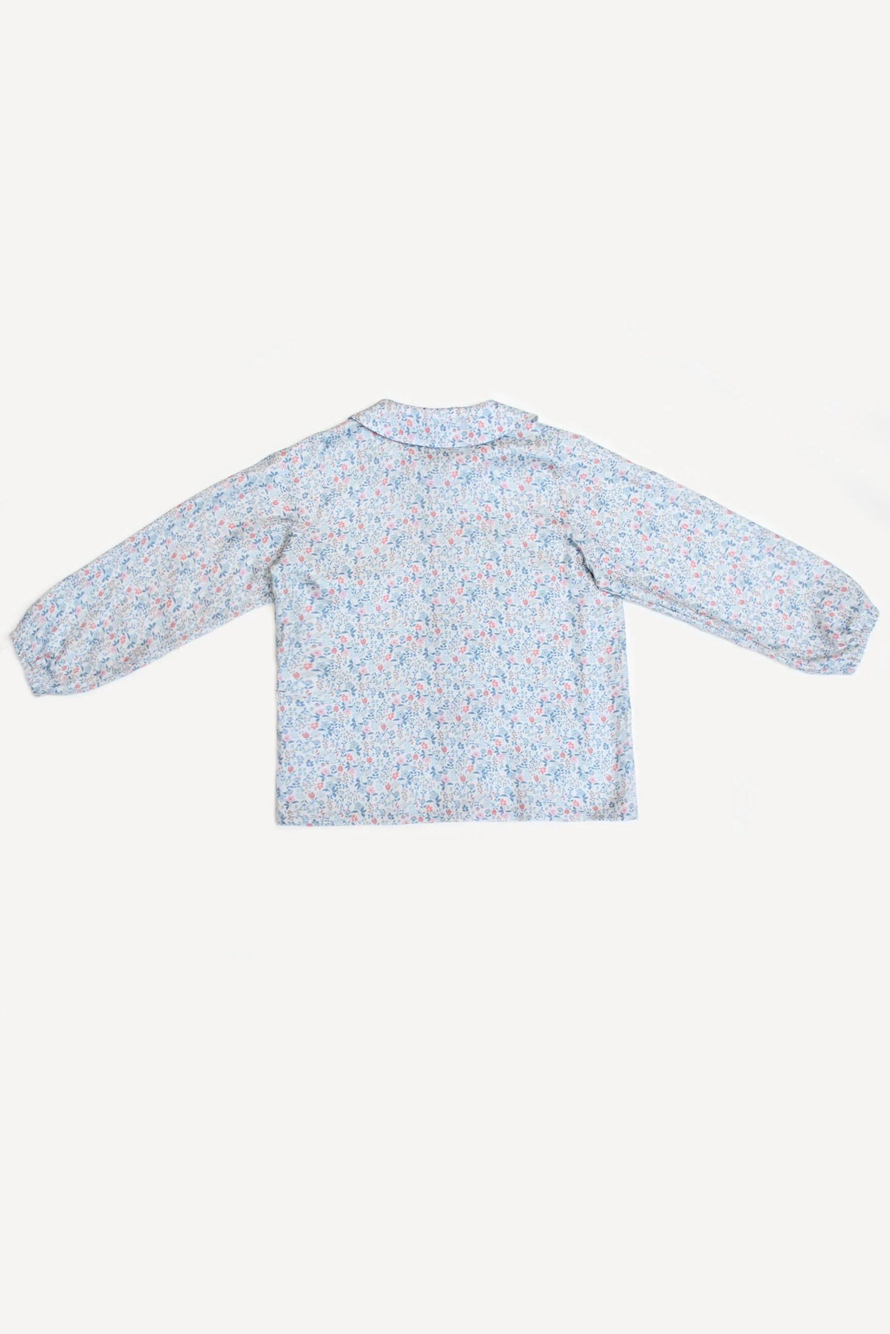 Camicia bambina con fiori avio e corallo retro