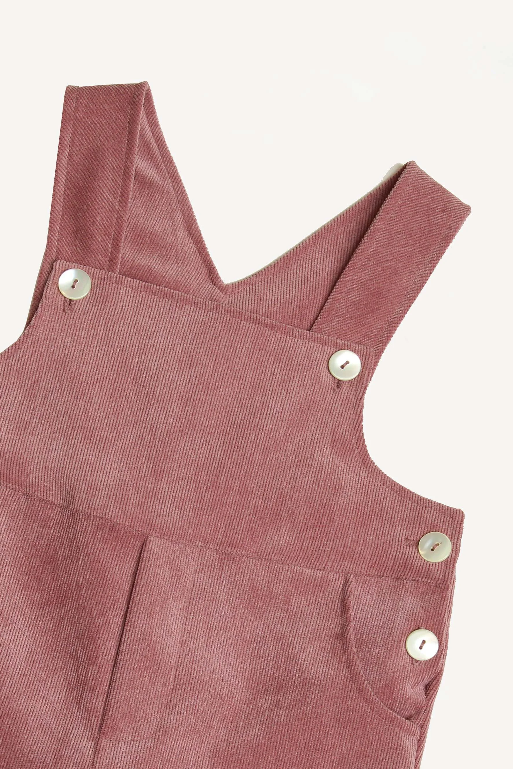 Salopette unisex in velluto rosa antico dettaglio