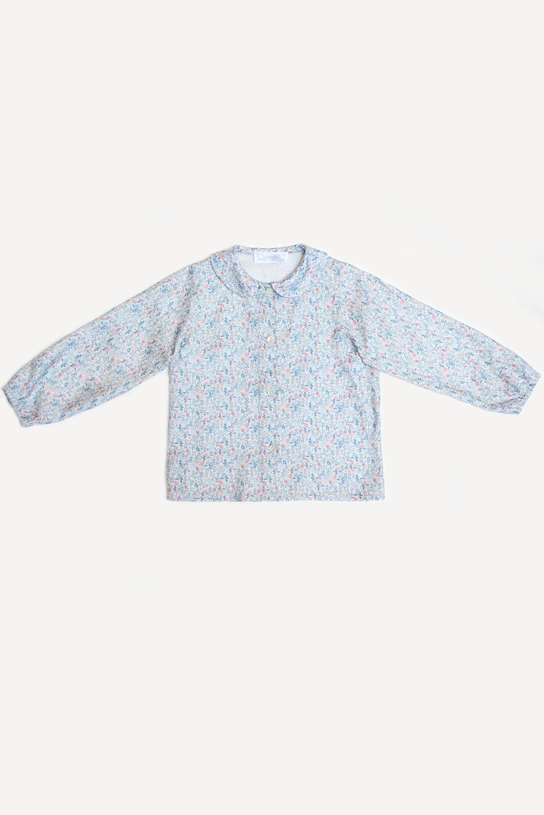 Camicia bambina con fiori avio e corallo