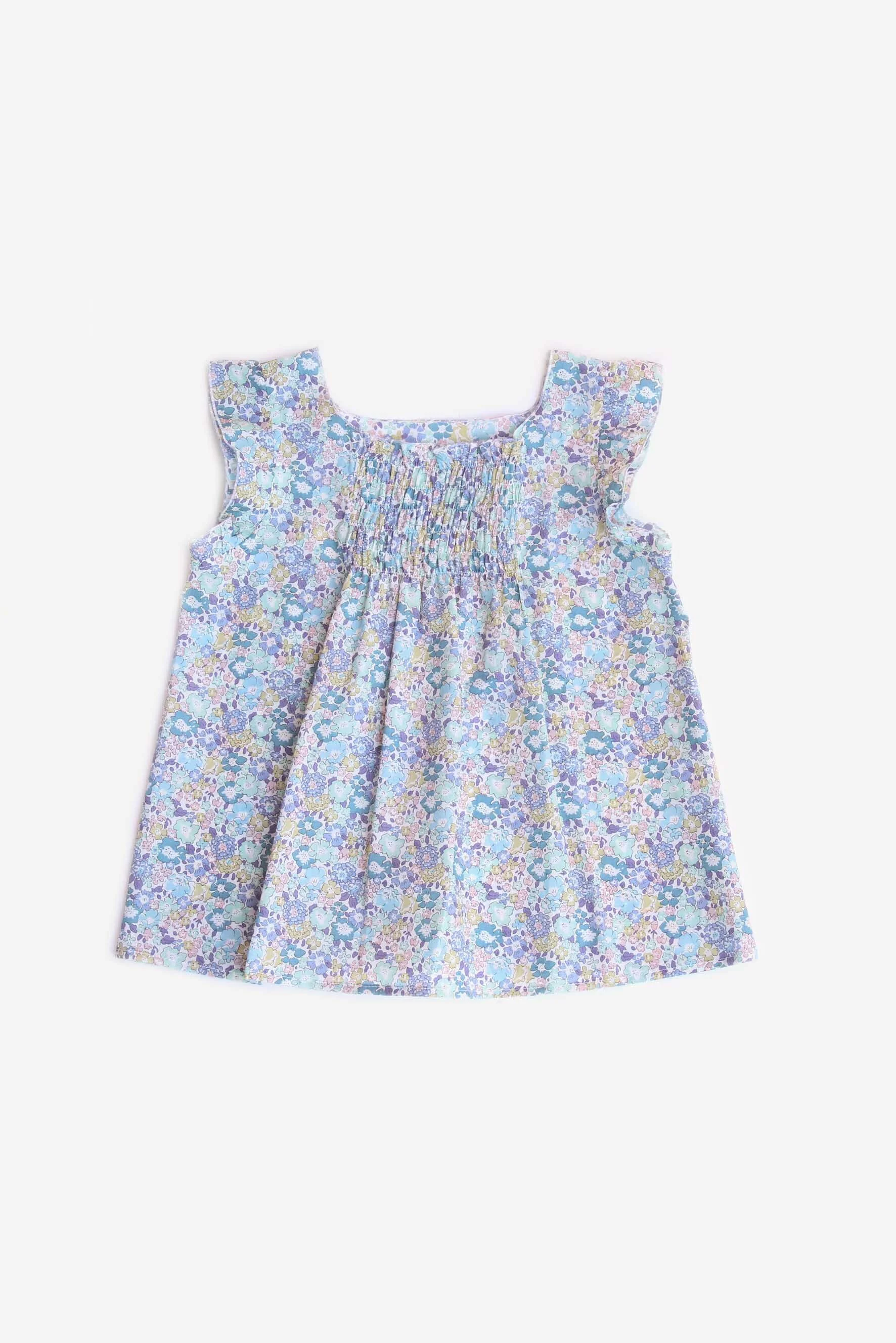 Camicia punto smock a fiori Liberty verdi