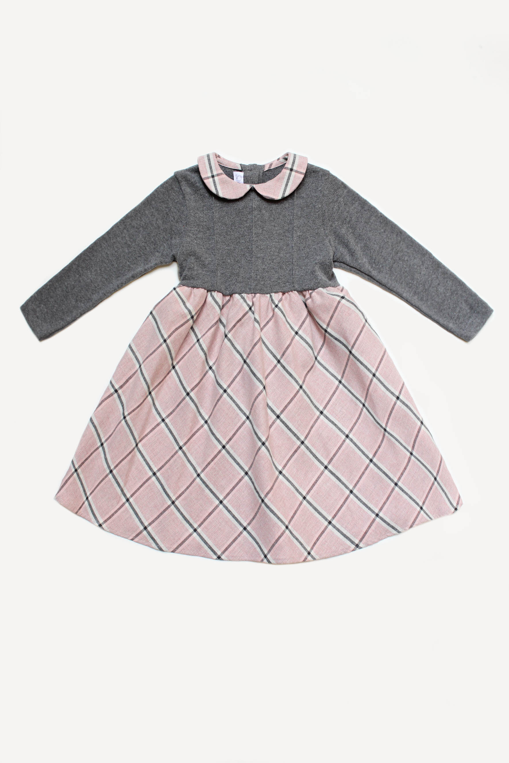 Vestito bambina in grigio e scozzese rosa