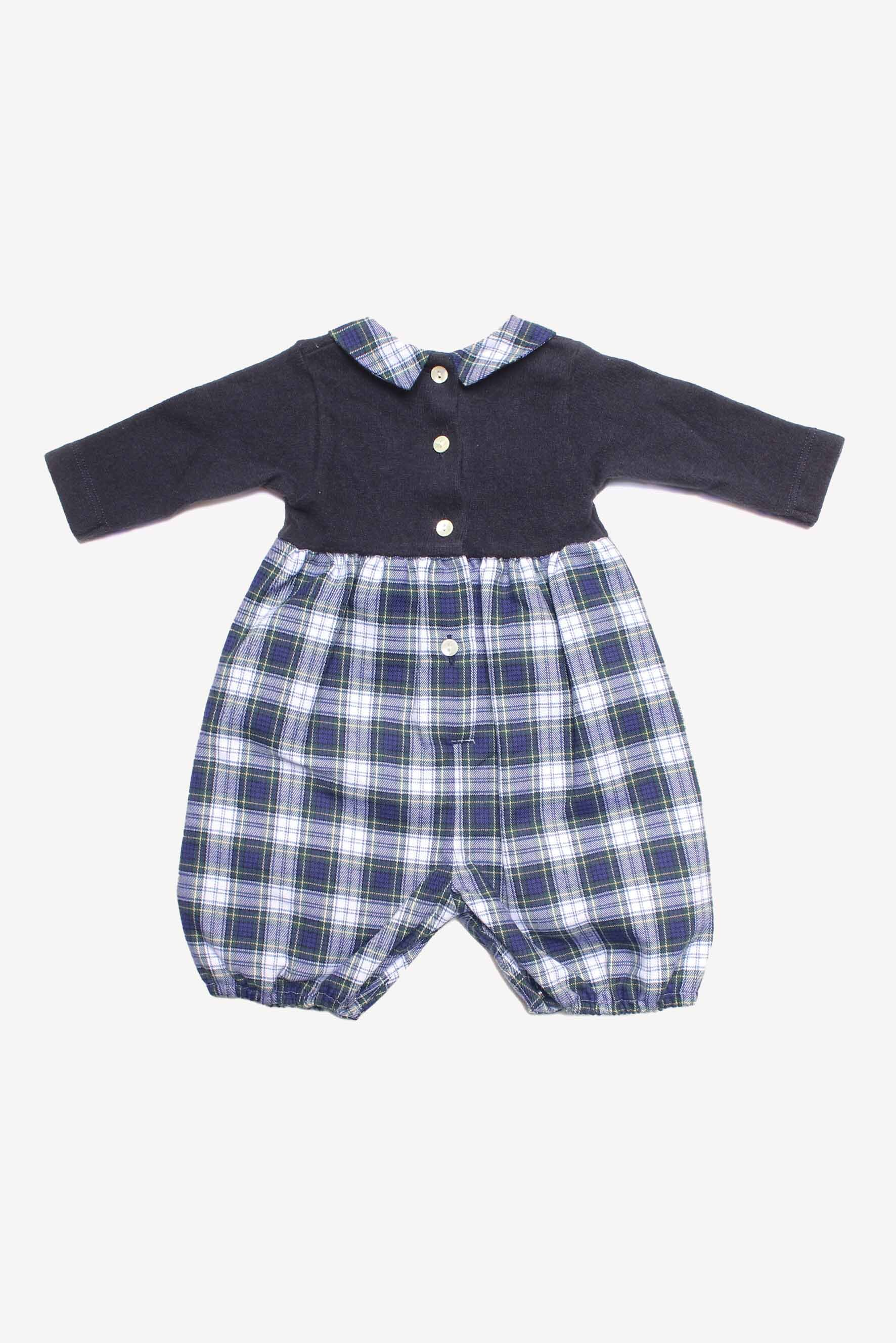 Pagliaccetto in maglia blu e scozzese blu retro