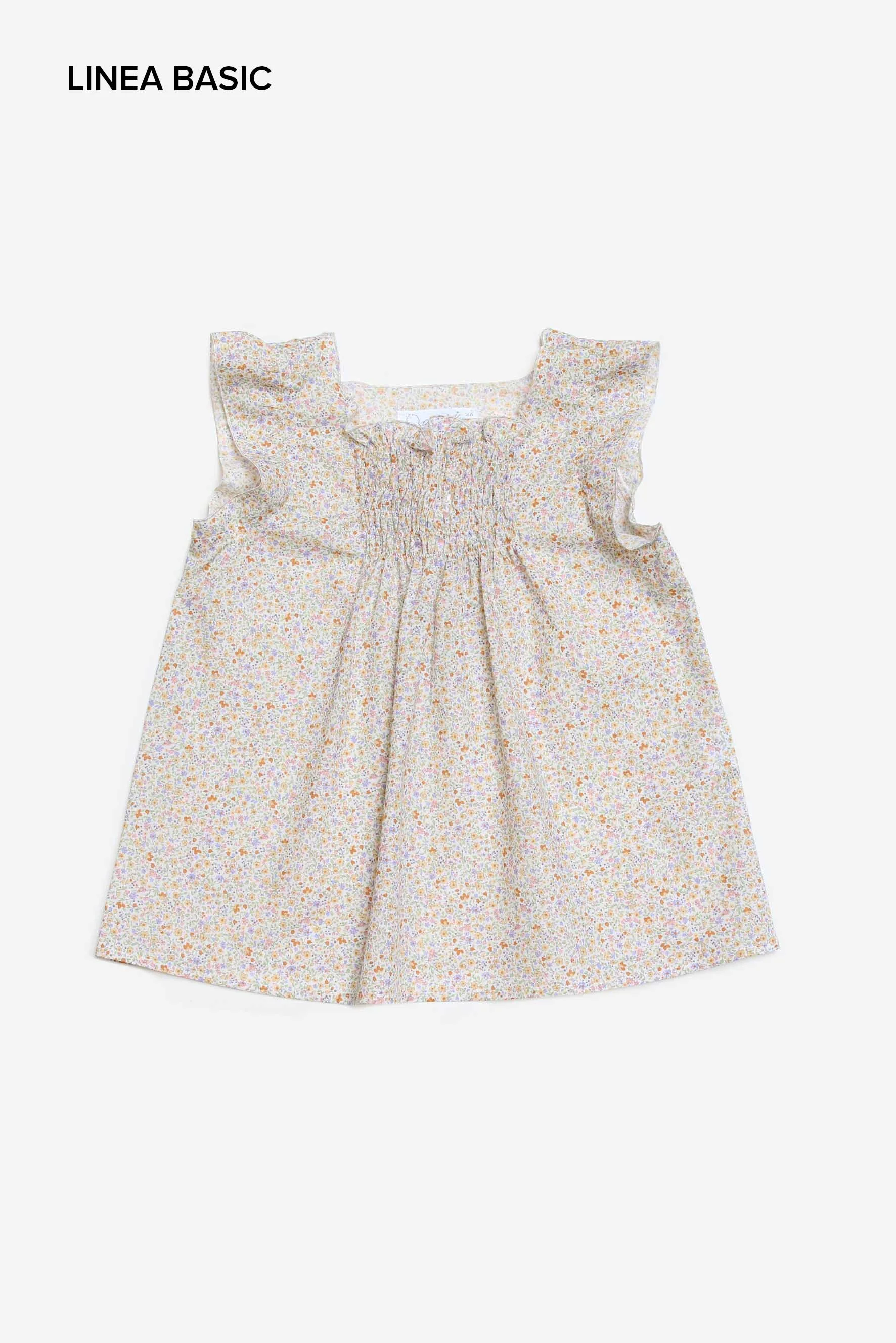 Camicia elasticata a fiori gialli e lilla