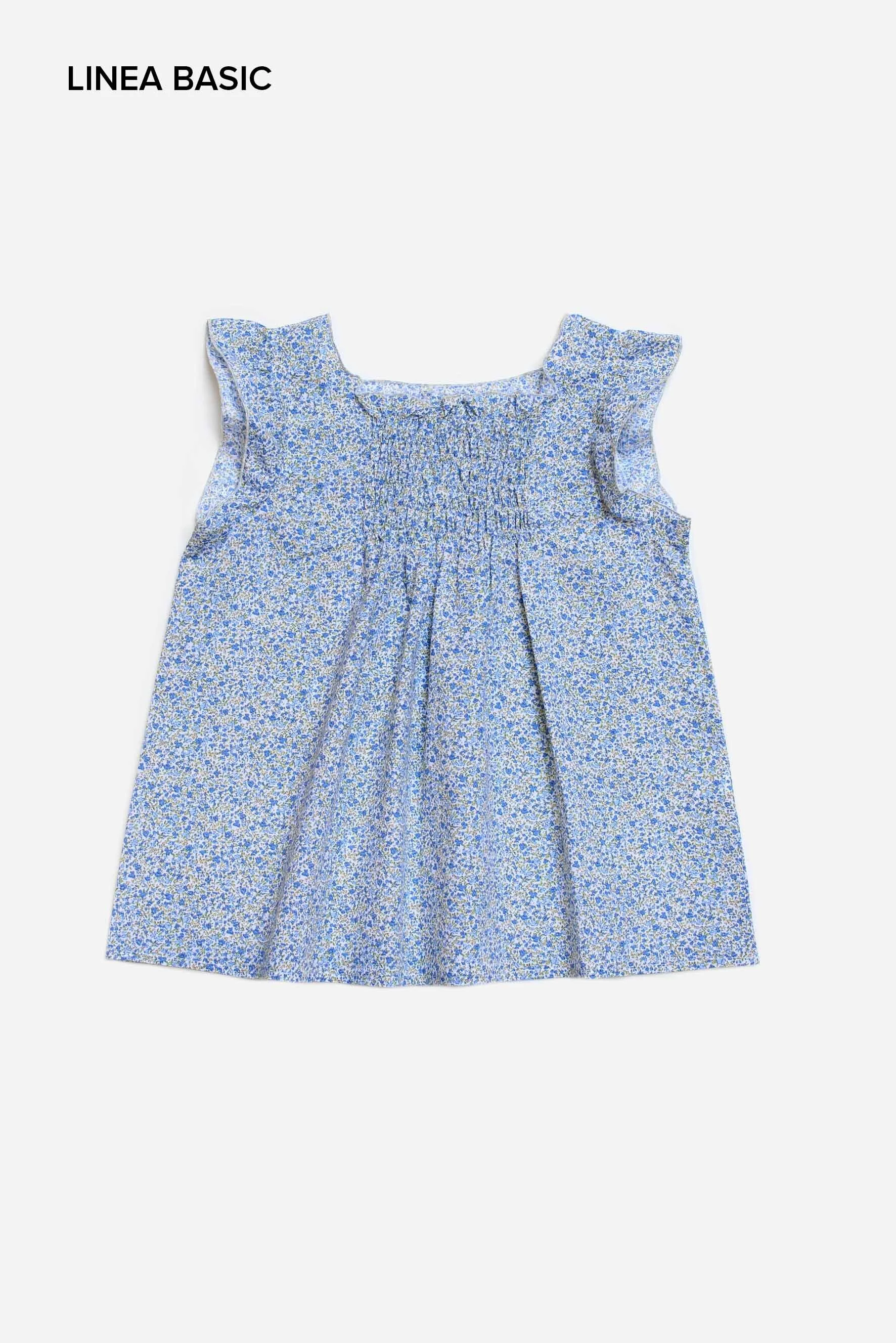 Camicia elasticata a fiori blu e gialli