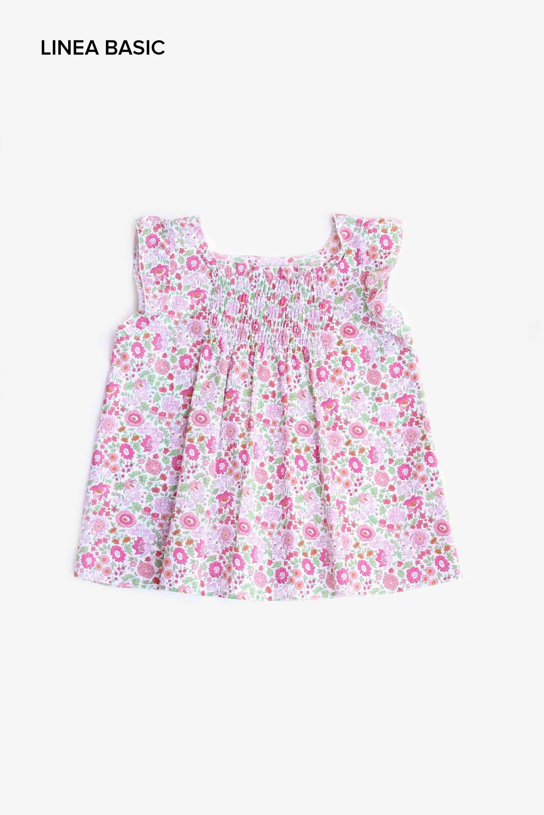 Camicia elasticata a fiori Liberty fucsia