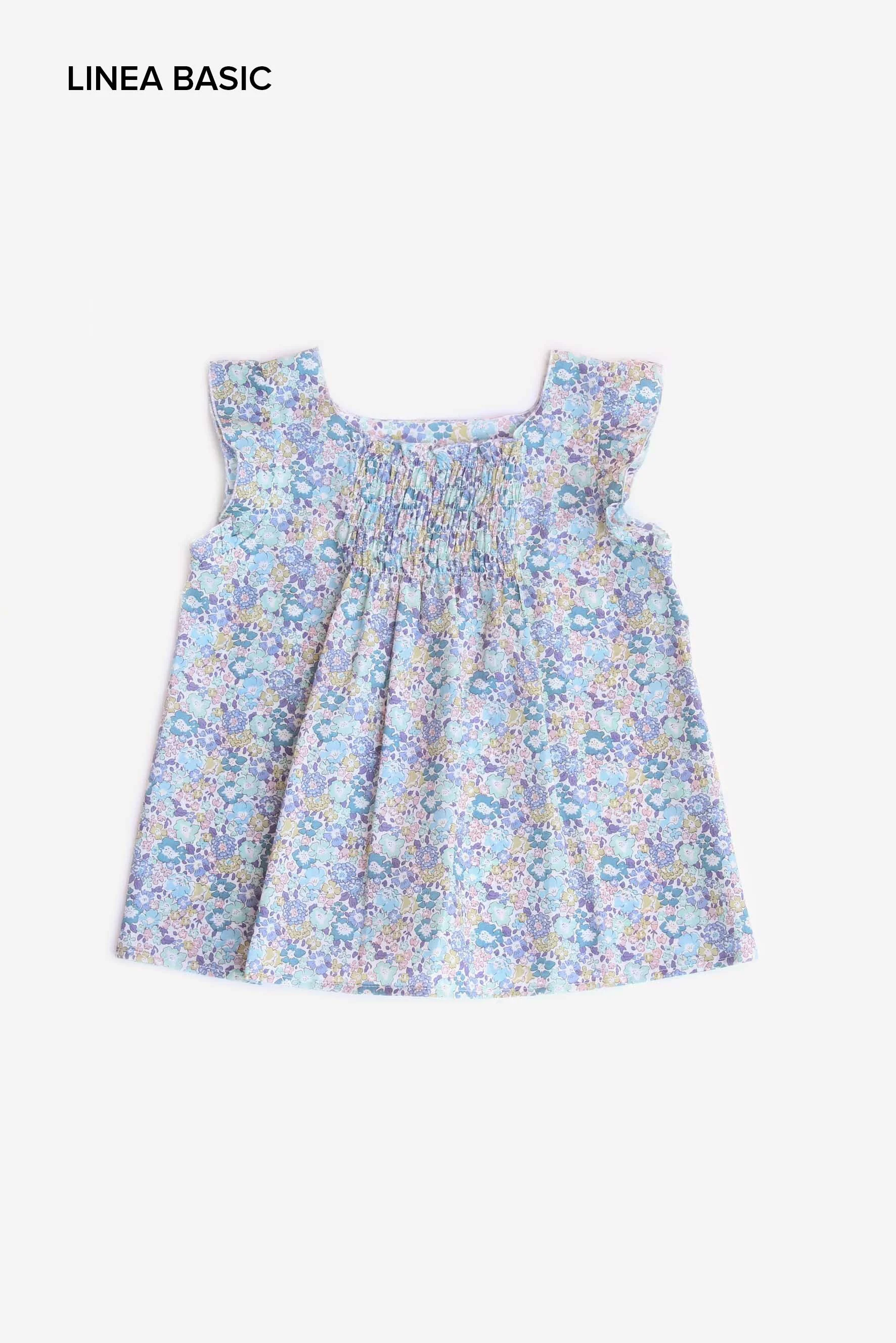 Camicia elasticata a fiori Liberty verdi