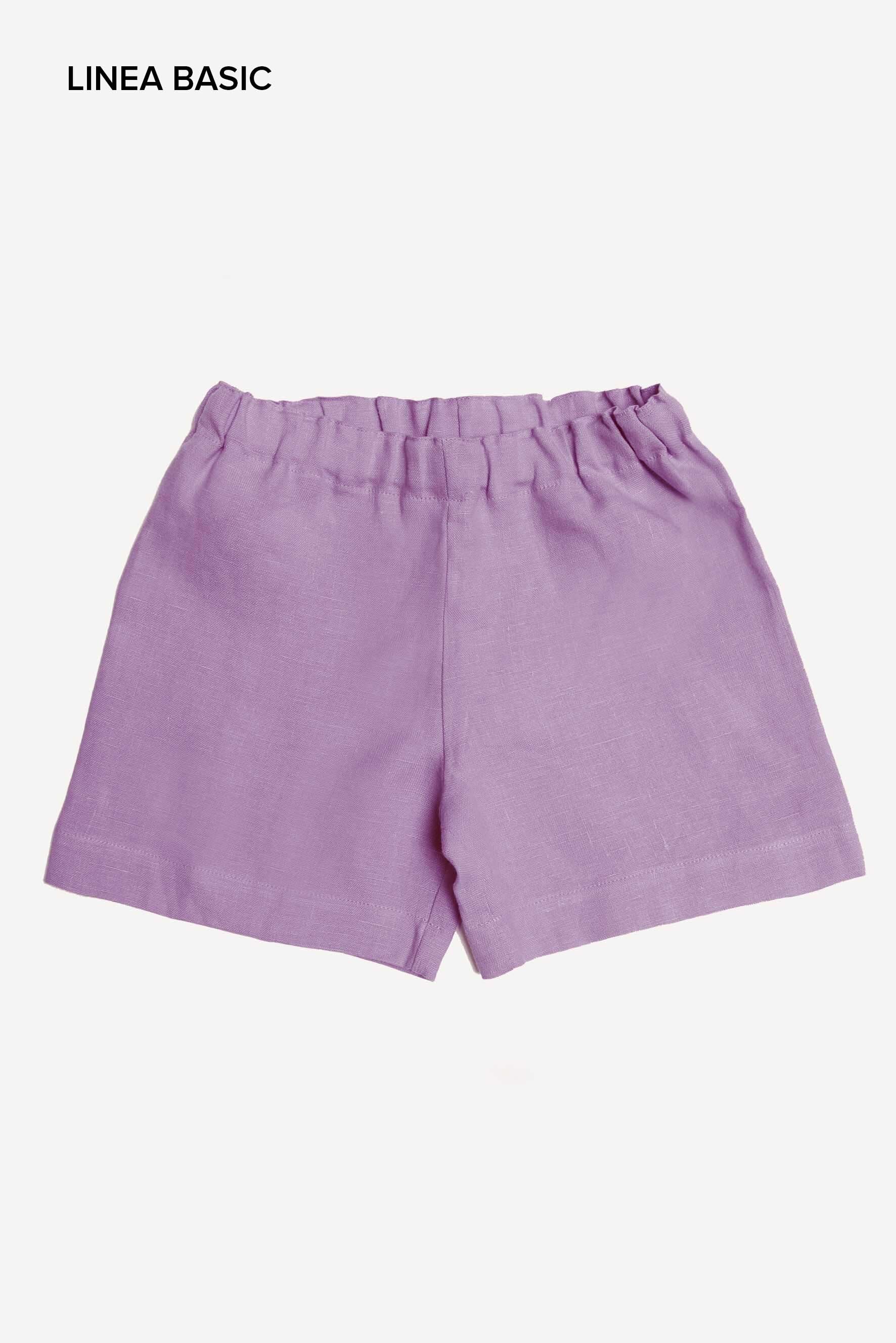 Pantaloncini bambina in lino lilla