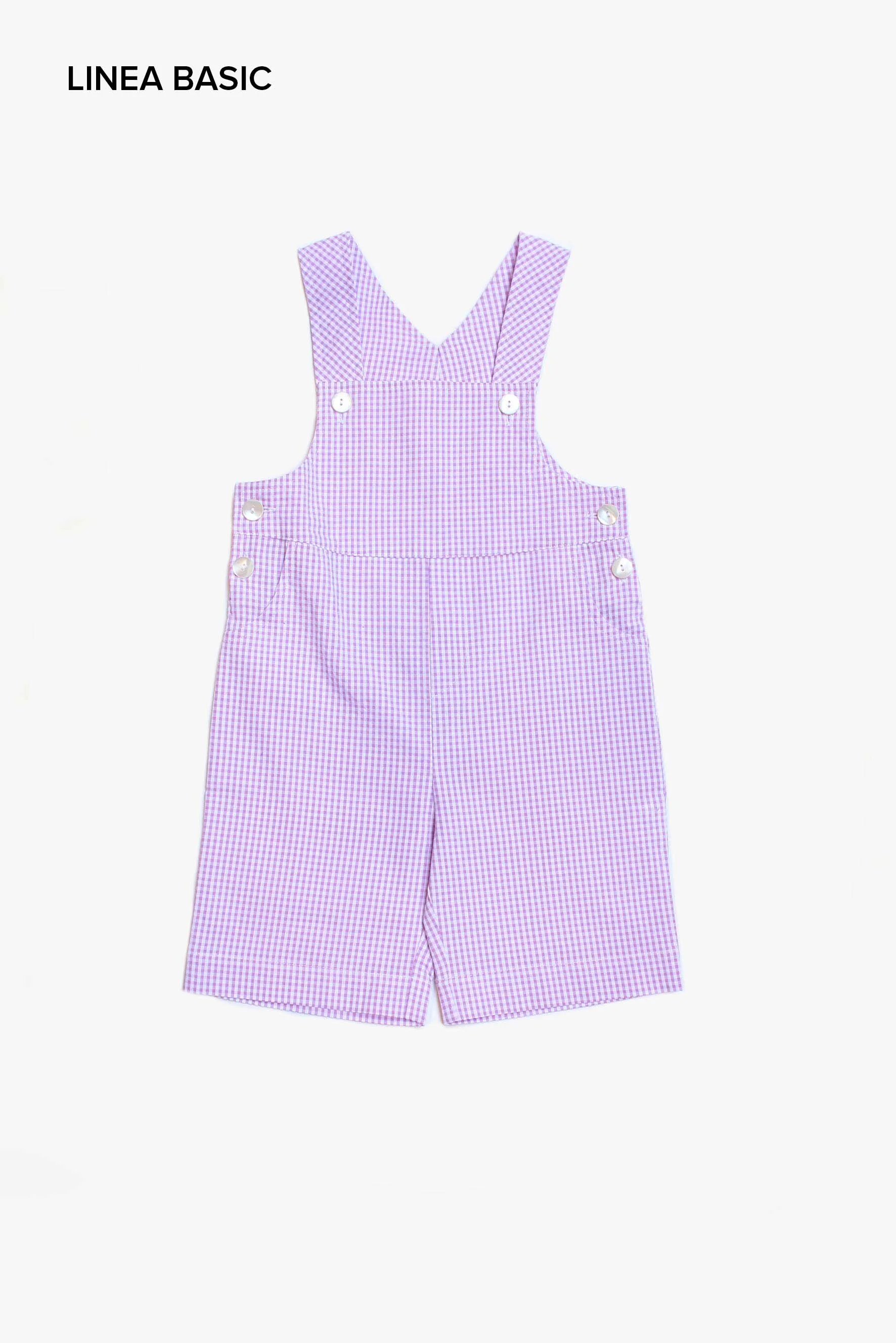 Salopette bambina in vichy lilla