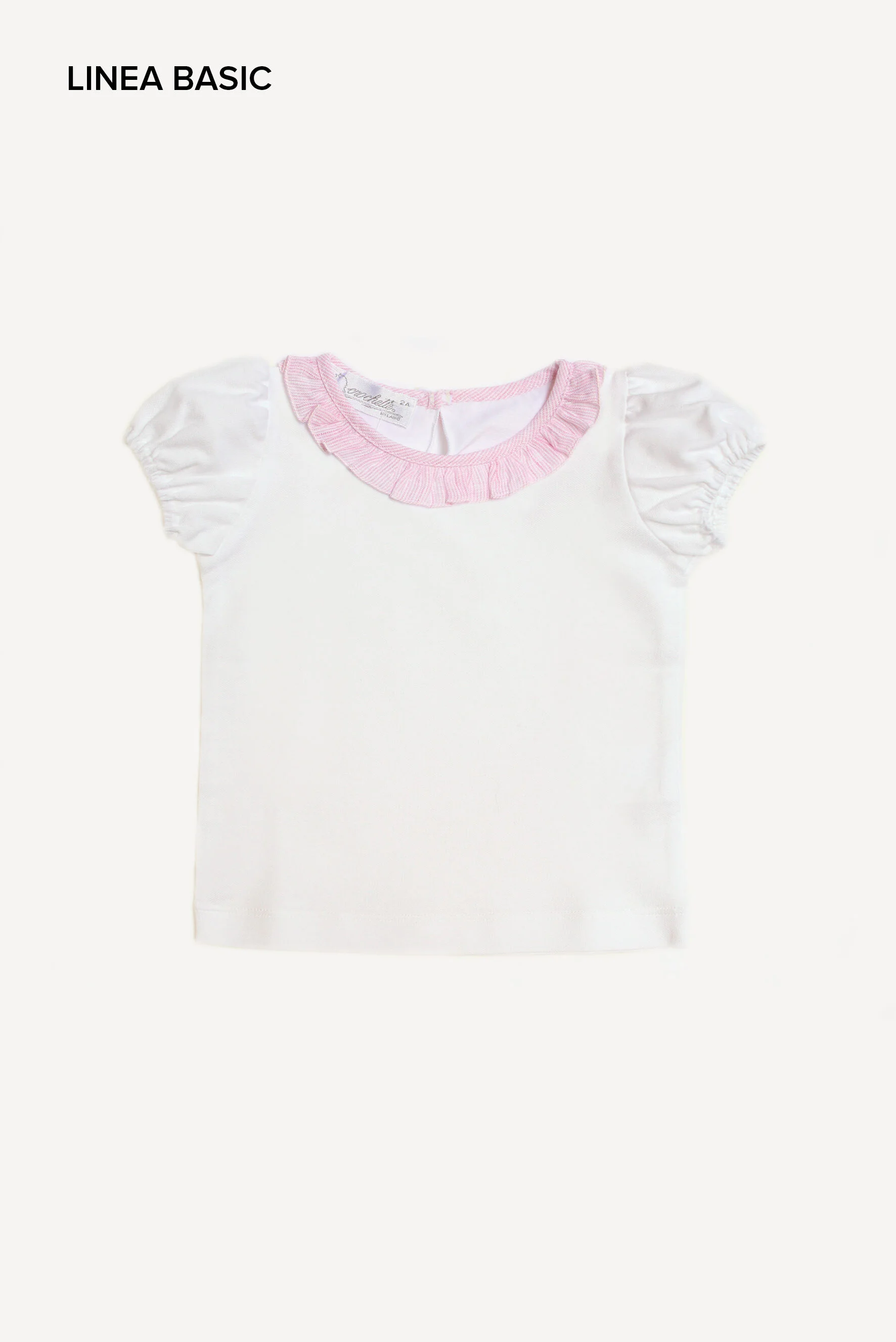 Maglietta bambina bianca con ruches rosa