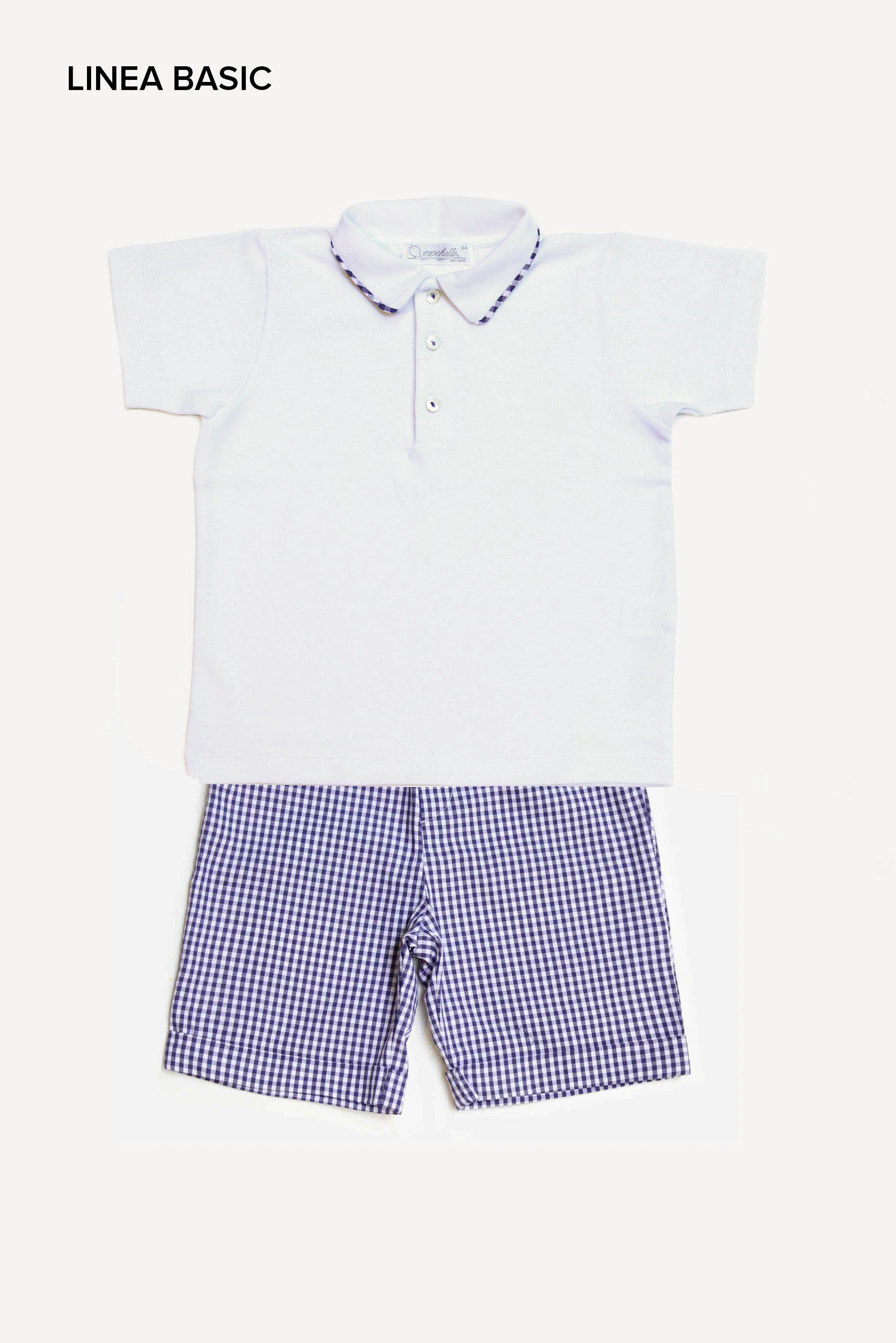 Completo bambino polo e bermuda vichy blu