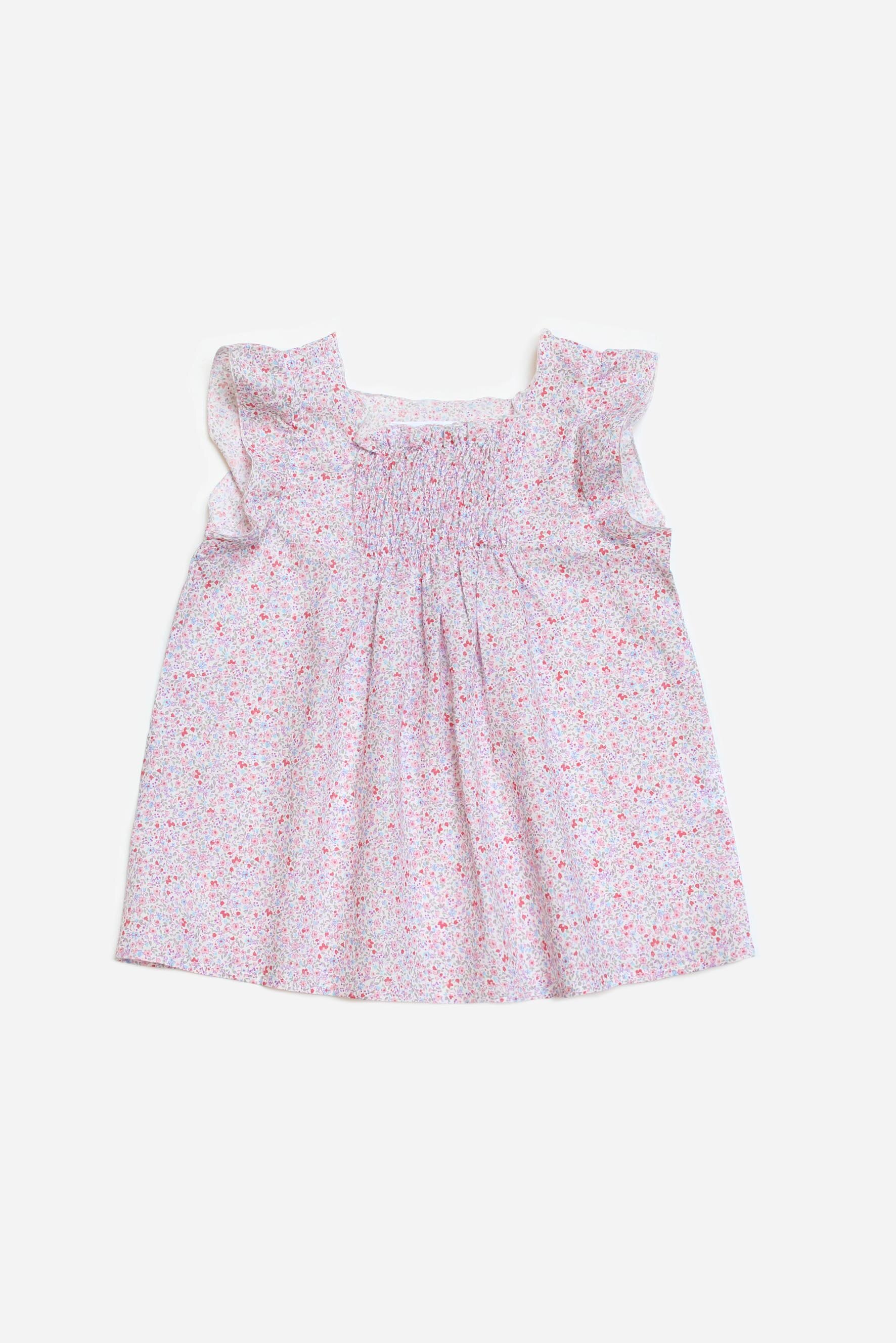 Camicia bambina elasticata a fiori rosa