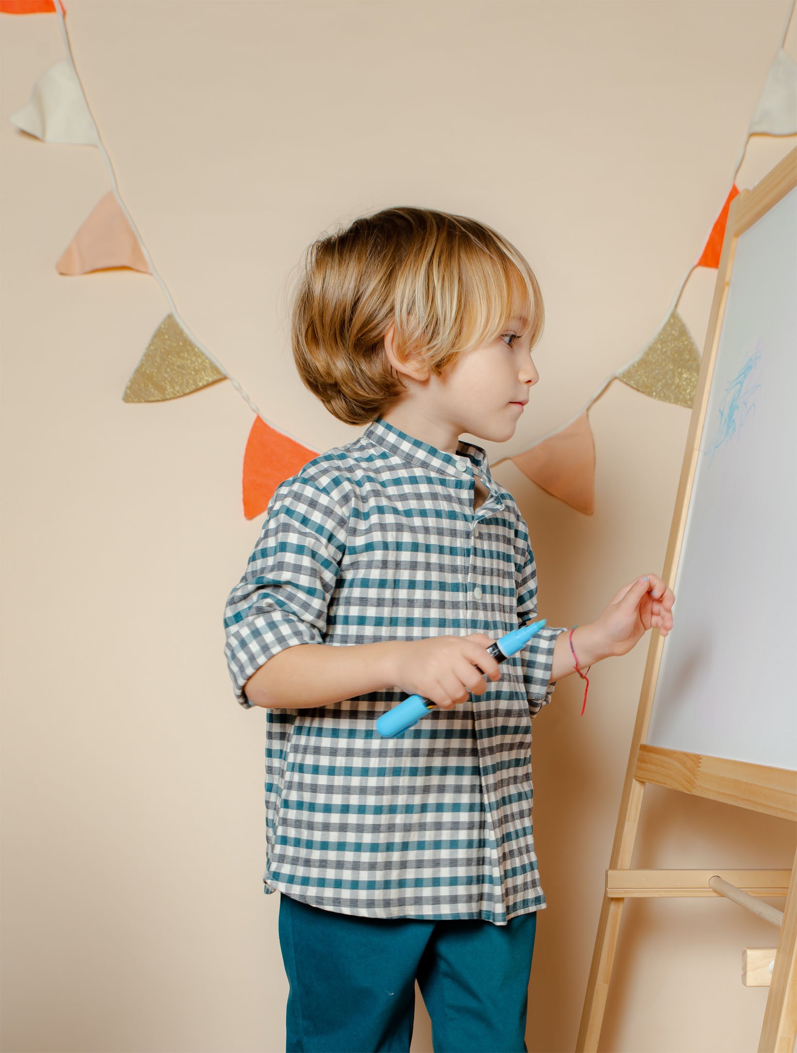 Camicia bambino scozzese verde grigio