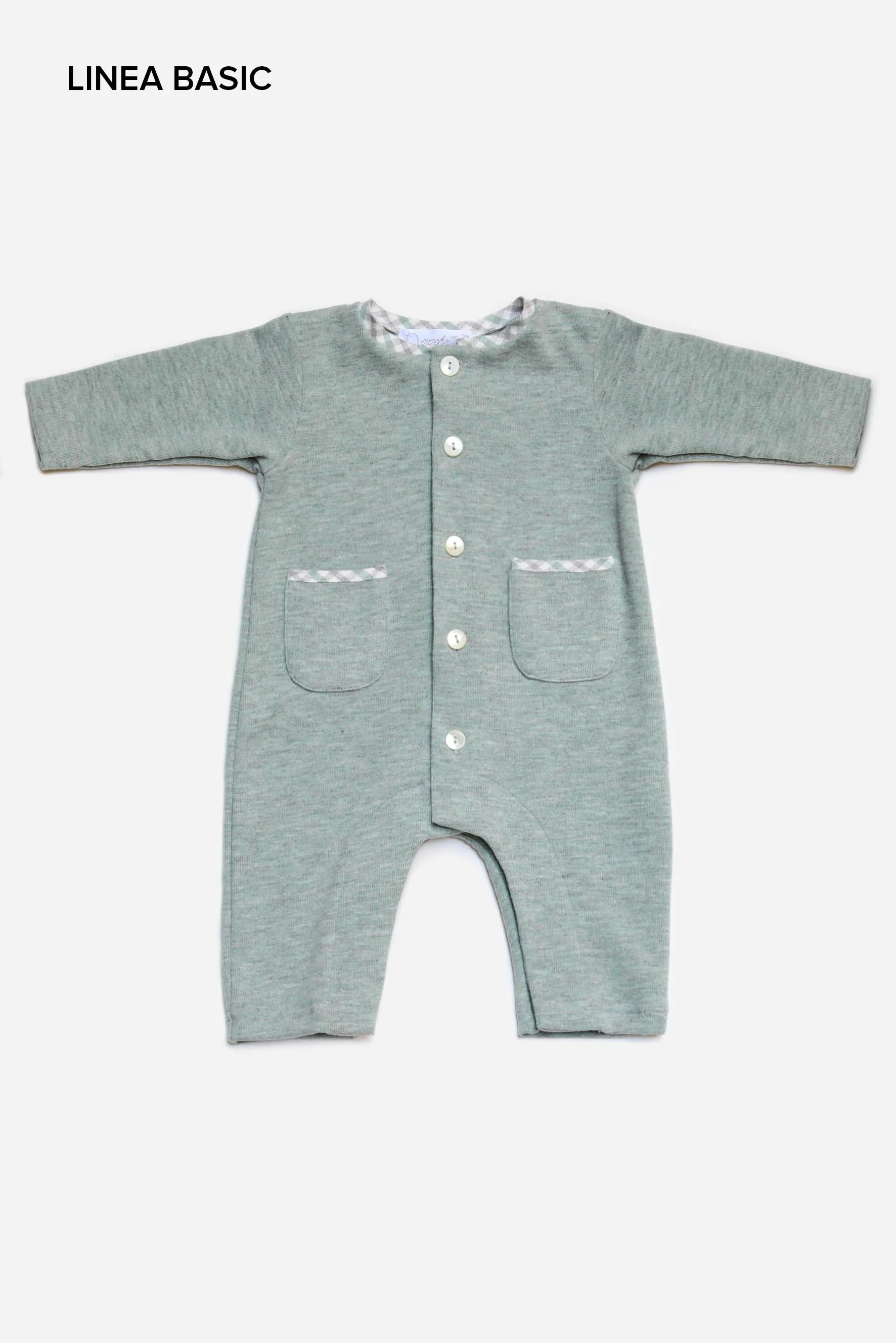 Tutina neonato felpa verde e quadretto