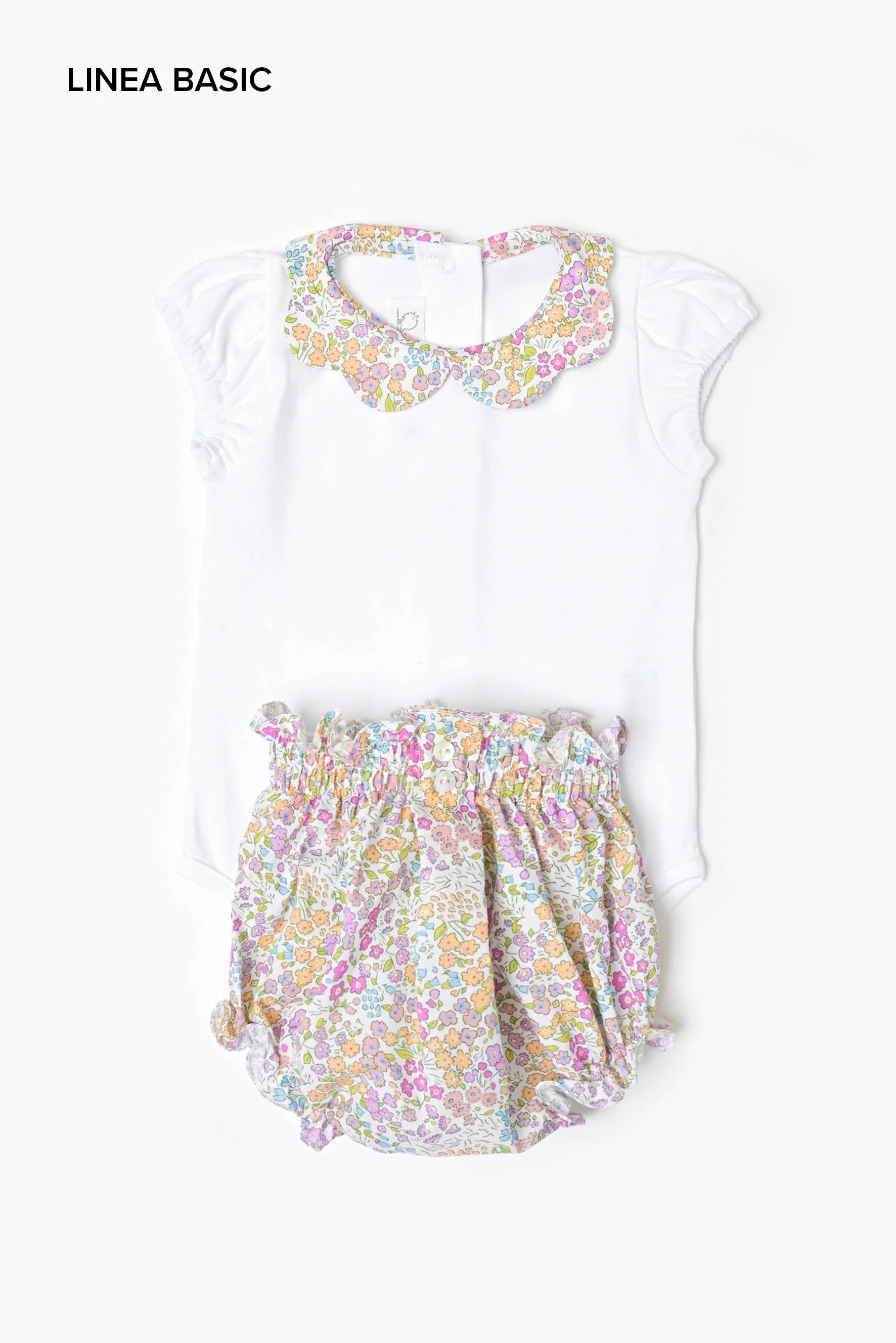 Completo neonata body e culotte elasticata fiore multicolor