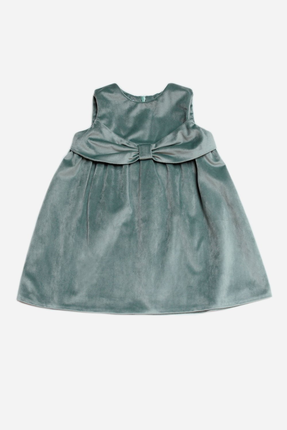 Vestito per bambina in velluto liscio verde agave — Crochette